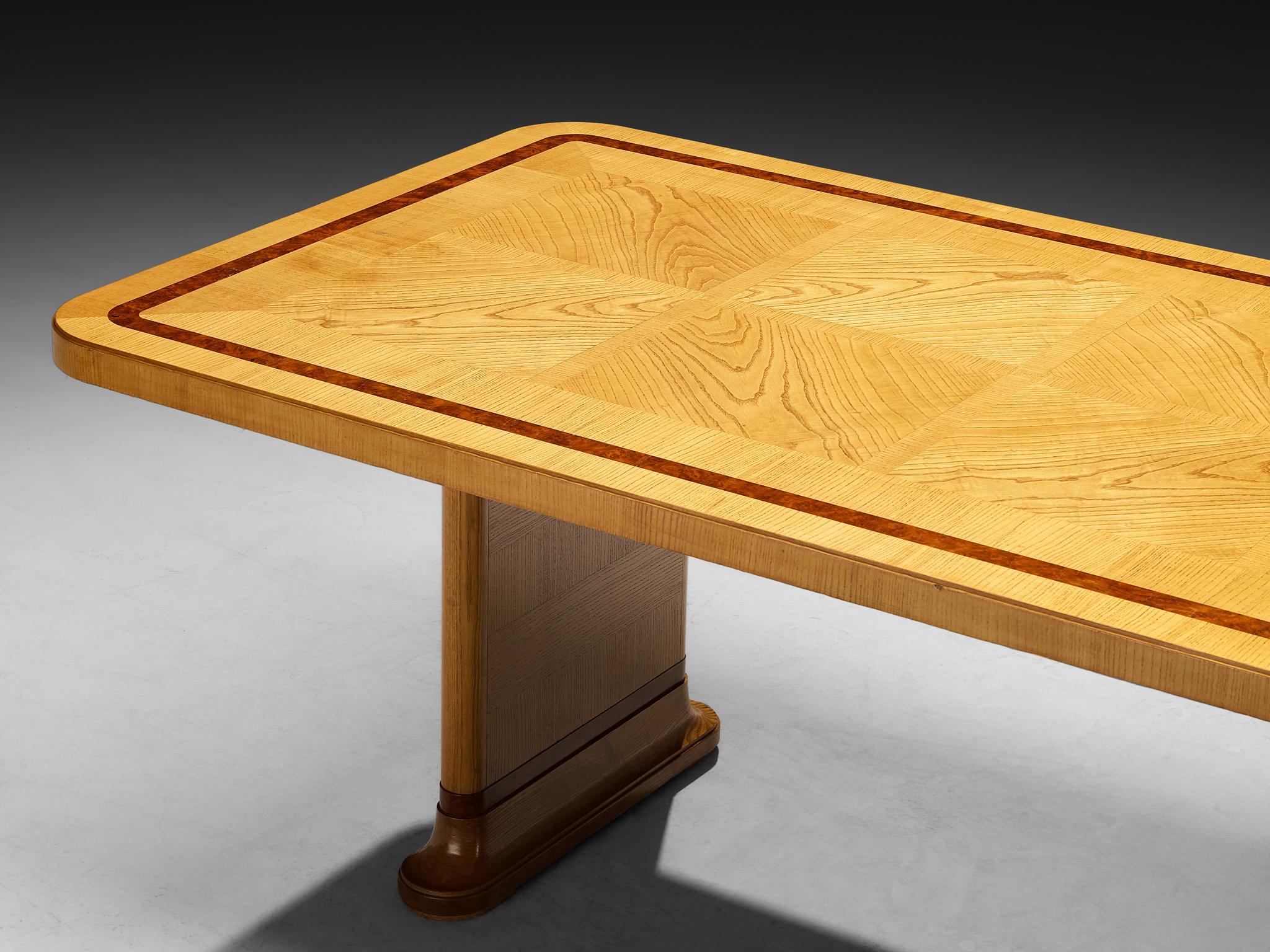 Monumental Swedish Art Deco Dining Table in Ash and Walnut Burl Wood For Sale 3