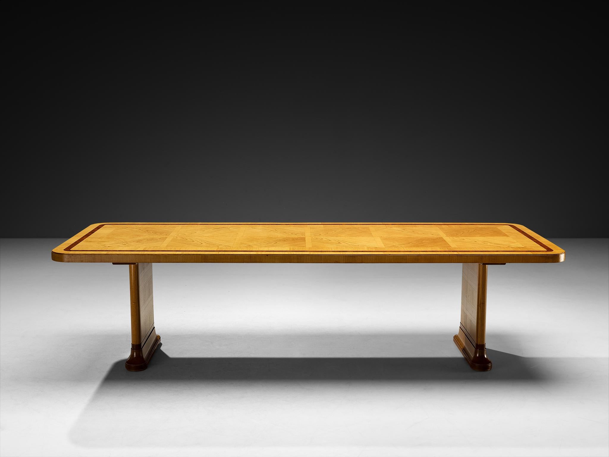 Monumental Swedish Art Deco Dining Table in Ash and Walnut Burl Wood For Sale 4