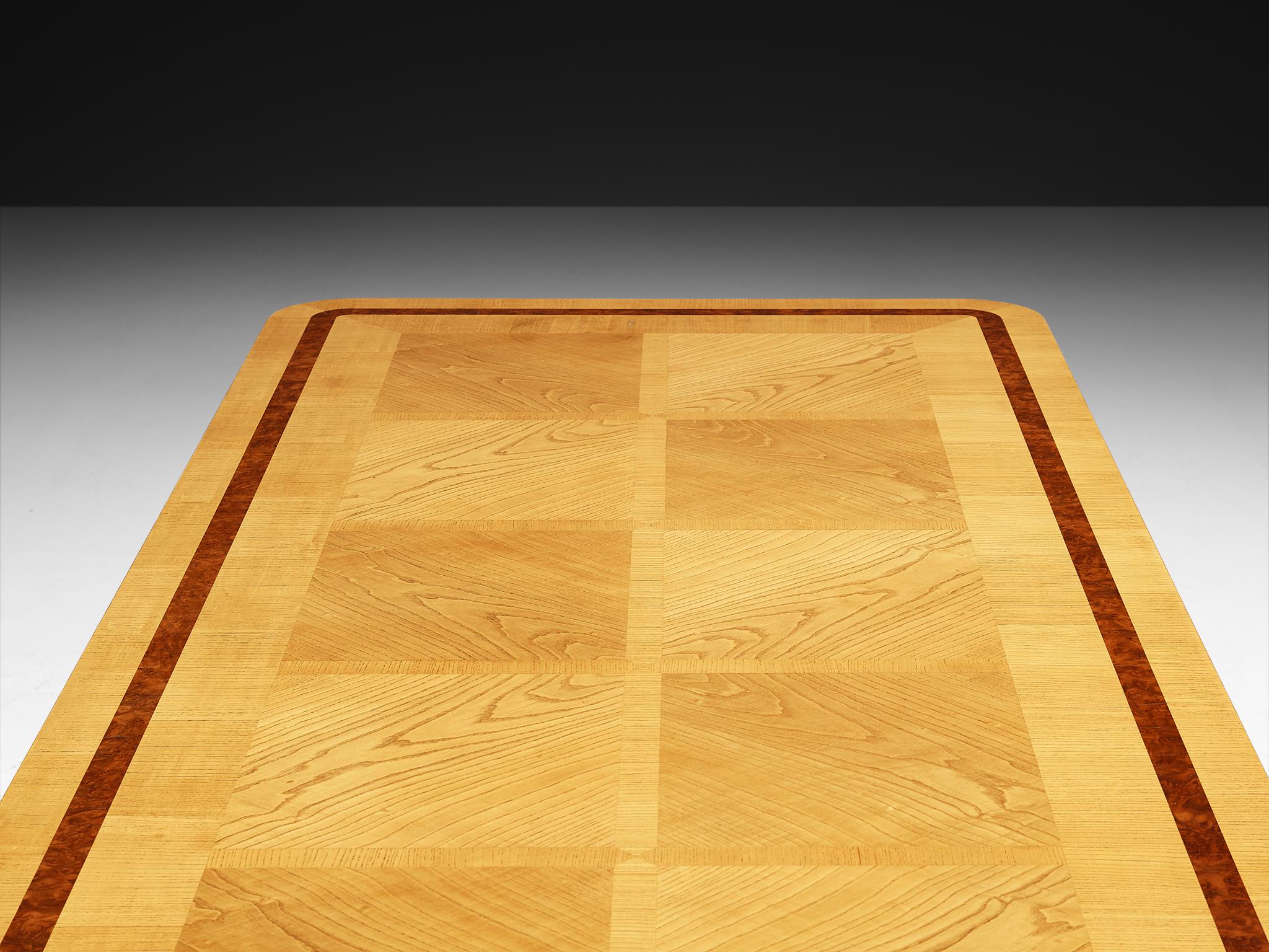 Monumental Swedish Art Deco Dining Table in Ash and Walnut Burl Wood For Sale 5