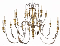 Monumental Swedish Gustavian 12-Light Iron & Parcel GiltWood Chandelier, Rewired