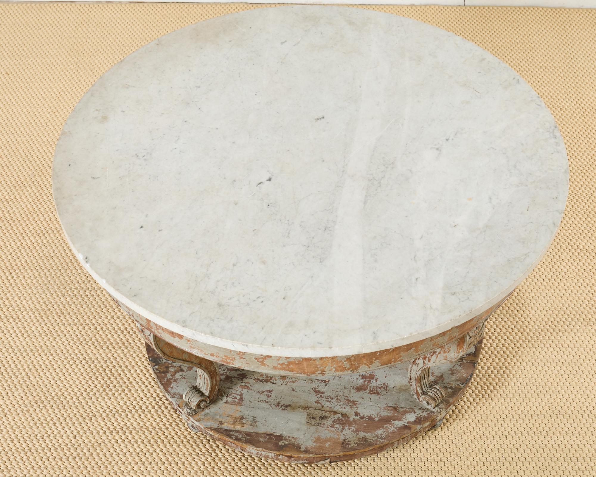 Carrara Marble Monumental Swedish Gustavian Style Marble Top Center Table For Sale