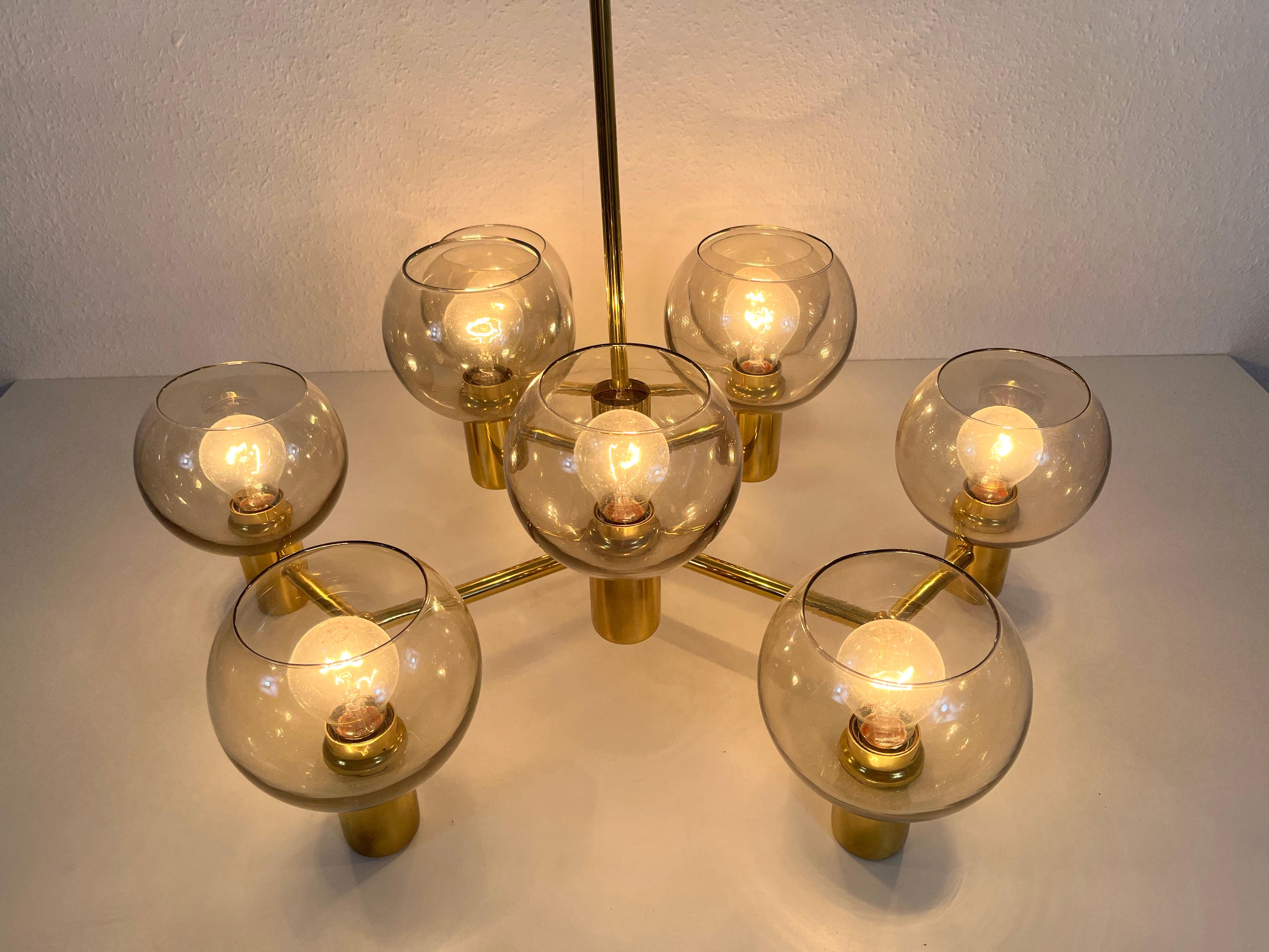 Monumental Swedish Mid-Century Modern Brass and Glass Chandelier, 1960s For Sale 6