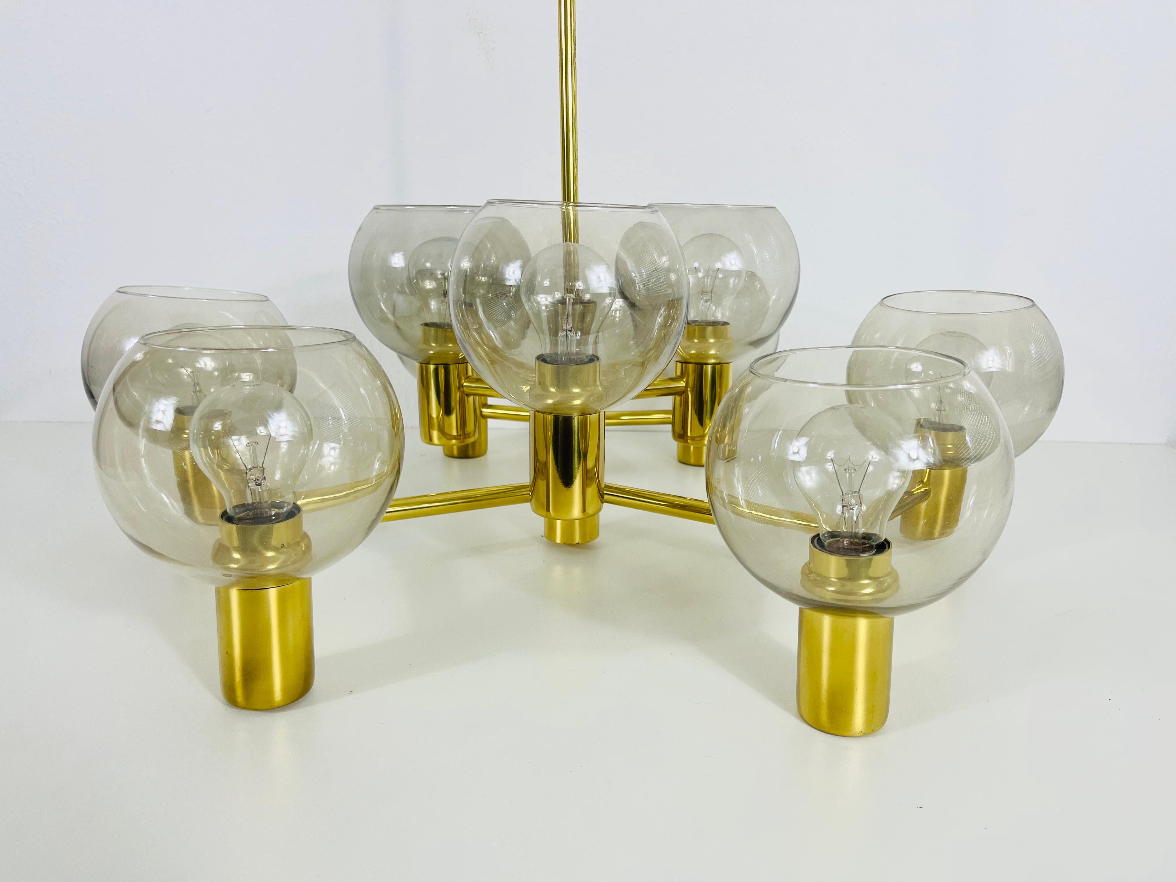 Mid-20th Century Monumental Swedish Mid-Century Modern Brass and Glass Chandelier, 1960s For Sale