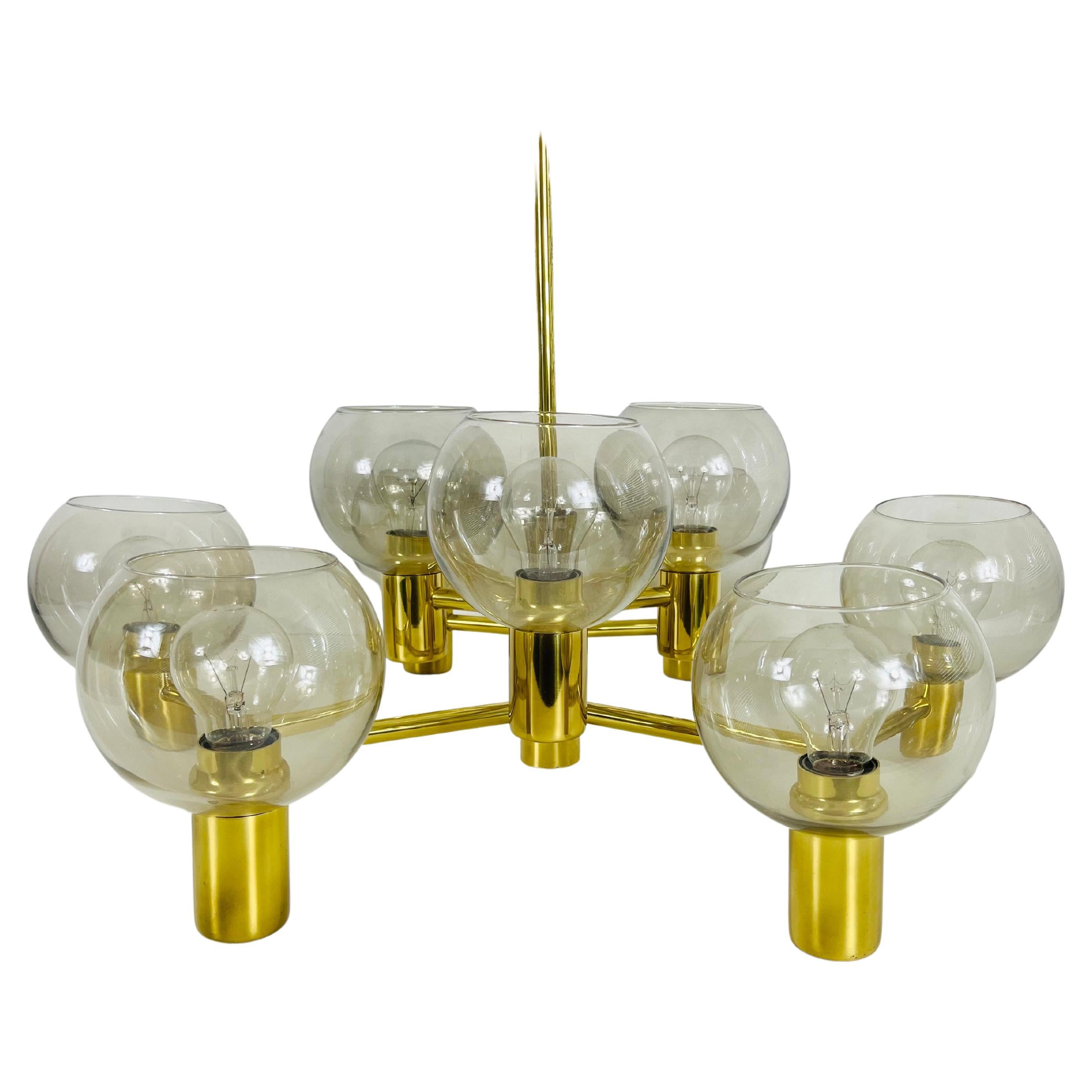 Monumental Swedish Mid-Century Modern Brass and Glass Chandelier, 1960s For Sale