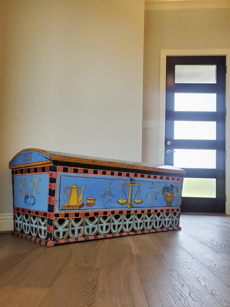 Hand-Painted Monumental Swedish Neoclassical Hand Painted Dowry Chest For Sale