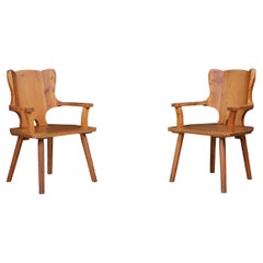 Monumental Swedish Pine Armchairs, 1950s – Sculptural Rustic Modernism