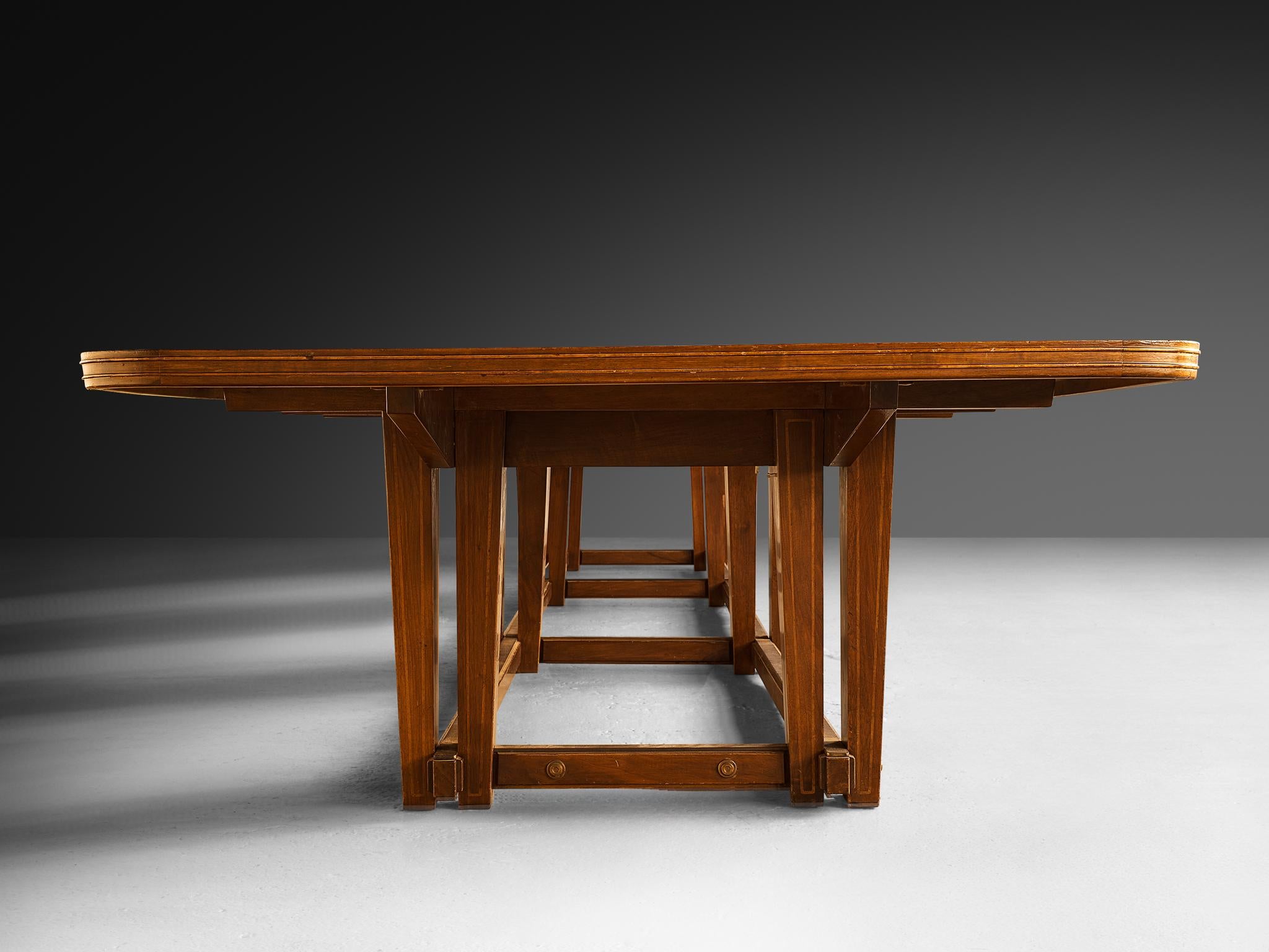 Monumental Table in Walnut with Decorative Inlay In Good Condition For Sale In Waalwijk, NL