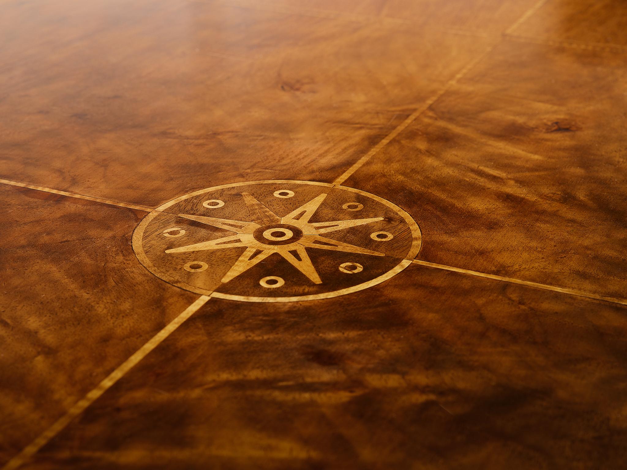 Mid-20th Century Monumental Table in Walnut with Decorative Inlay For Sale