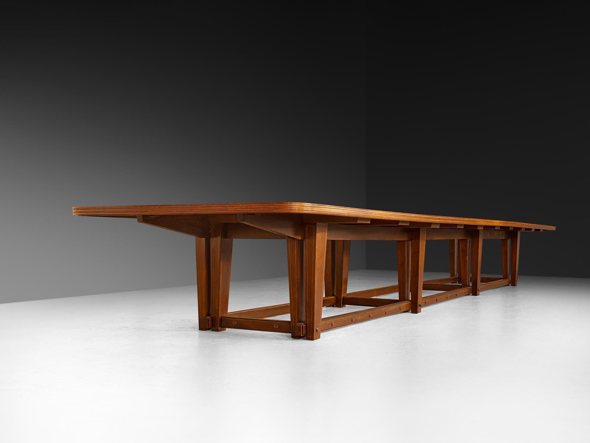 Brass Monumental Table in Walnut with Decorative Inlay For Sale
