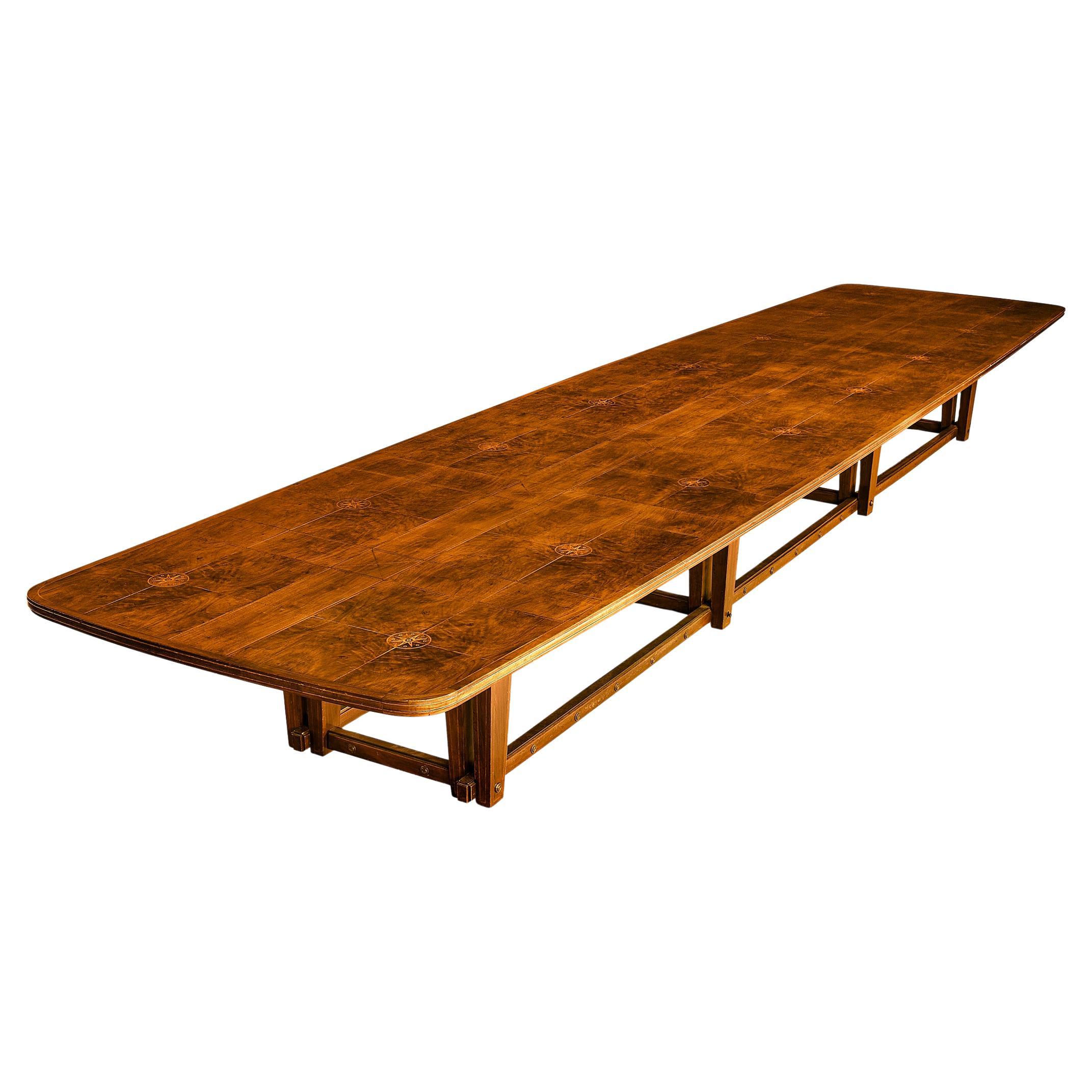 Monumental Table in Walnut with Decorative Inlay For Sale