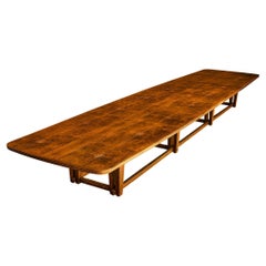 Monumental Table in Walnut with Decorative Inlay