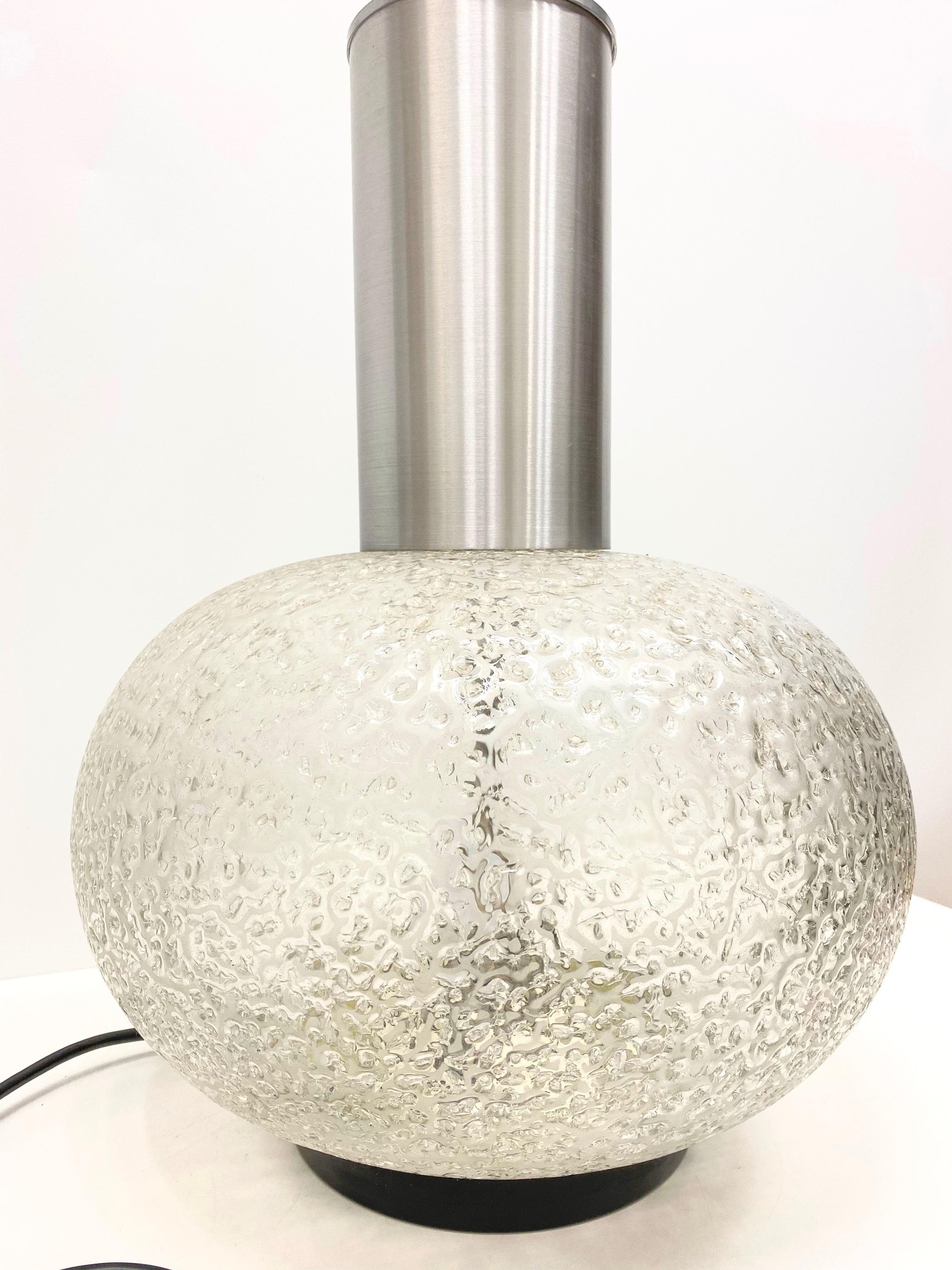 Monumental Table Lamp Foot Snowball Ice Glass Globe, 1960s Doria Leuchten For Sale 11