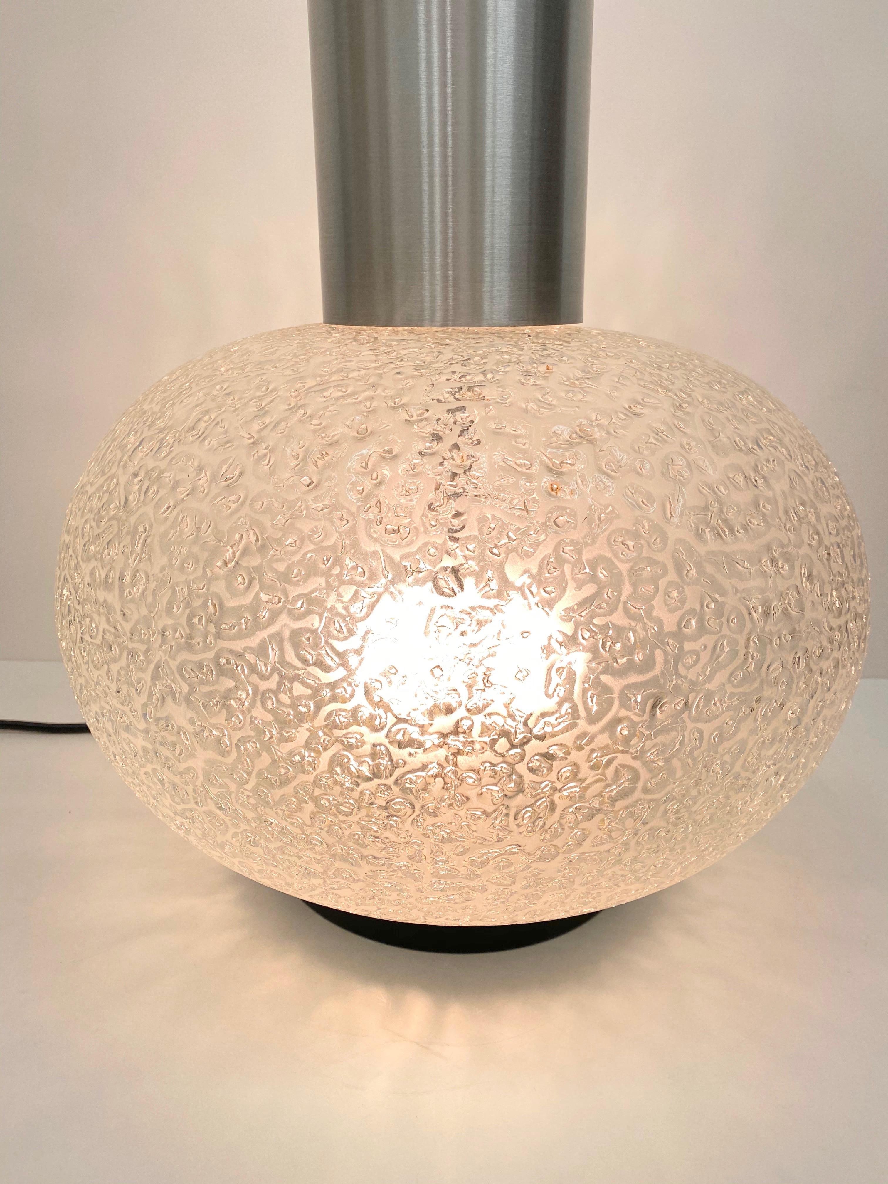 German Monumental Table Lamp Foot Snowball Ice Glass Globe, 1960s Doria Leuchten For Sale