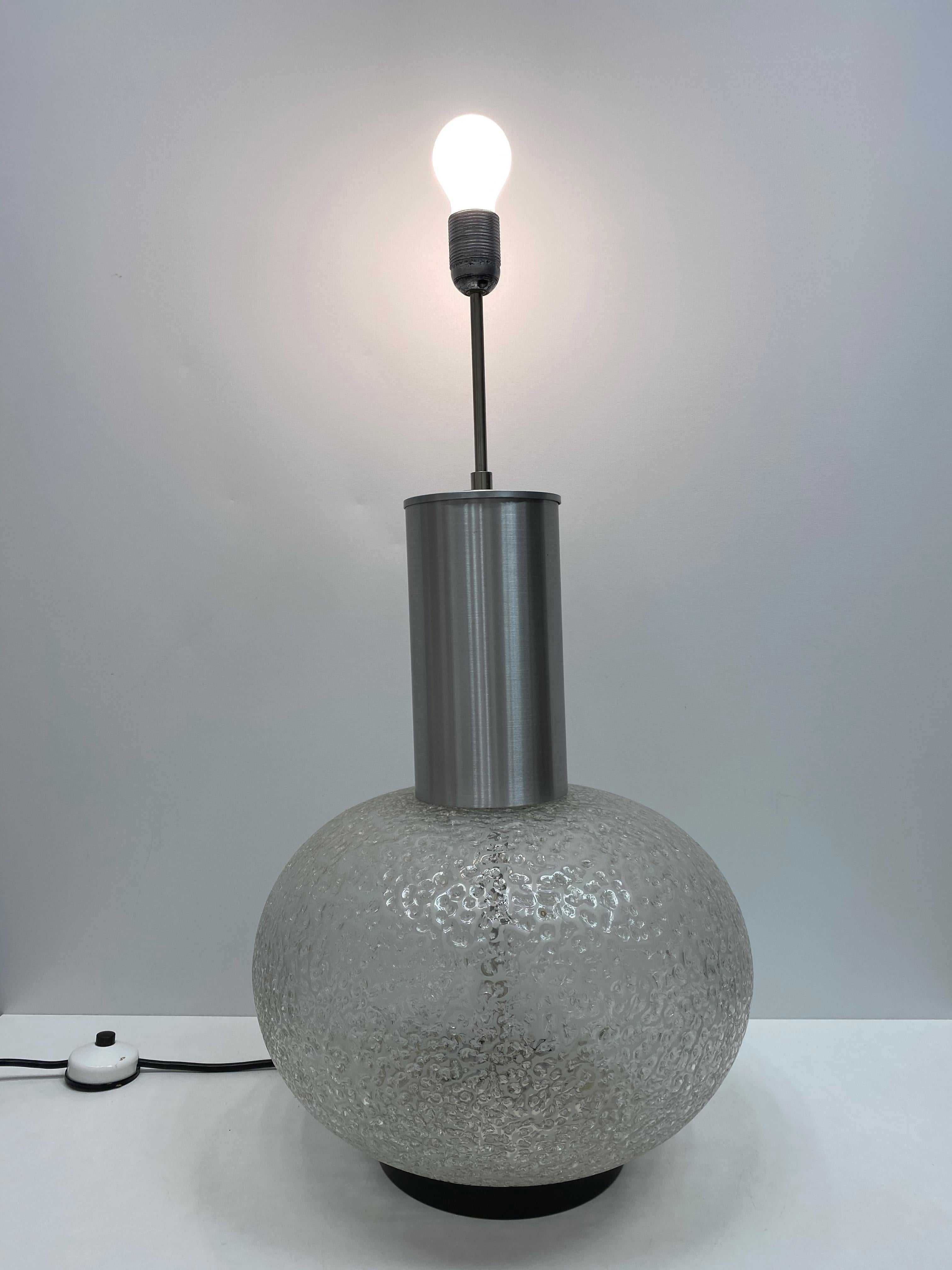 Monumental Table Lamp Foot Snowball Ice Glass Globe, 1960s Doria Leuchten For Sale 1