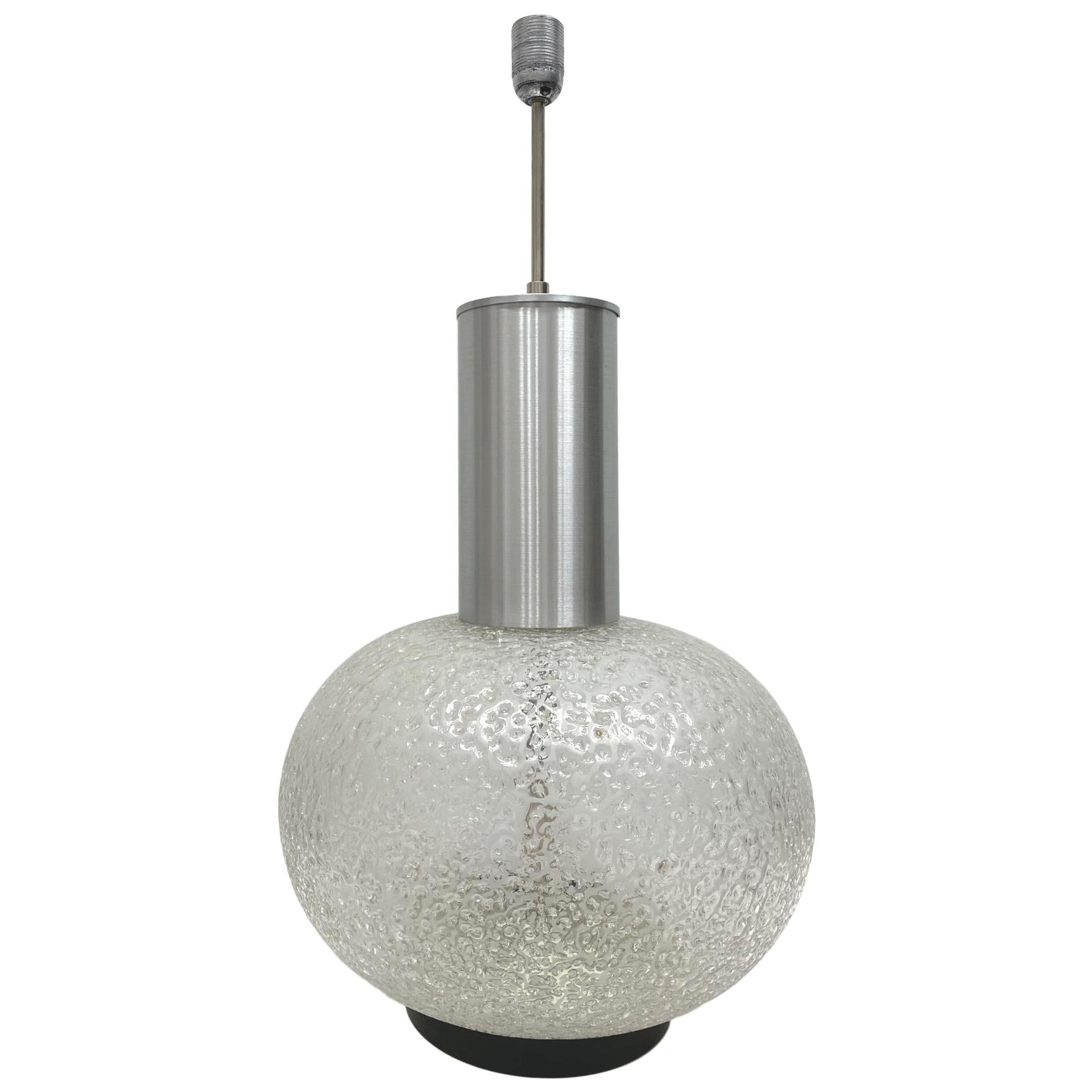 Monumental Table Lamp Foot Snowball Ice Glass Globe, 1960s Doria Leuchten For Sale