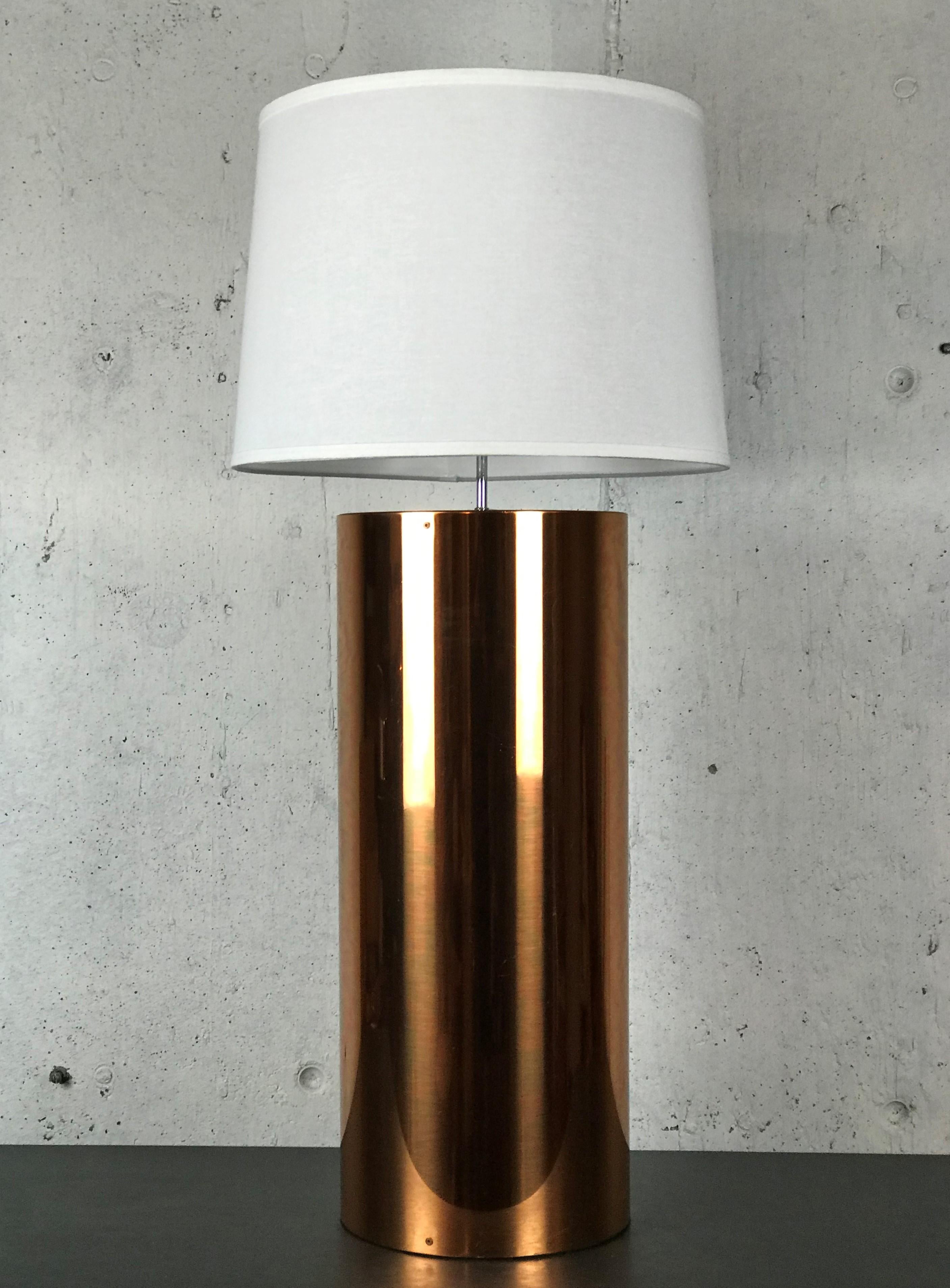 Extra Large Mid Century Table Lamp Copper Cylinder Drum Form by George Kovacs 3