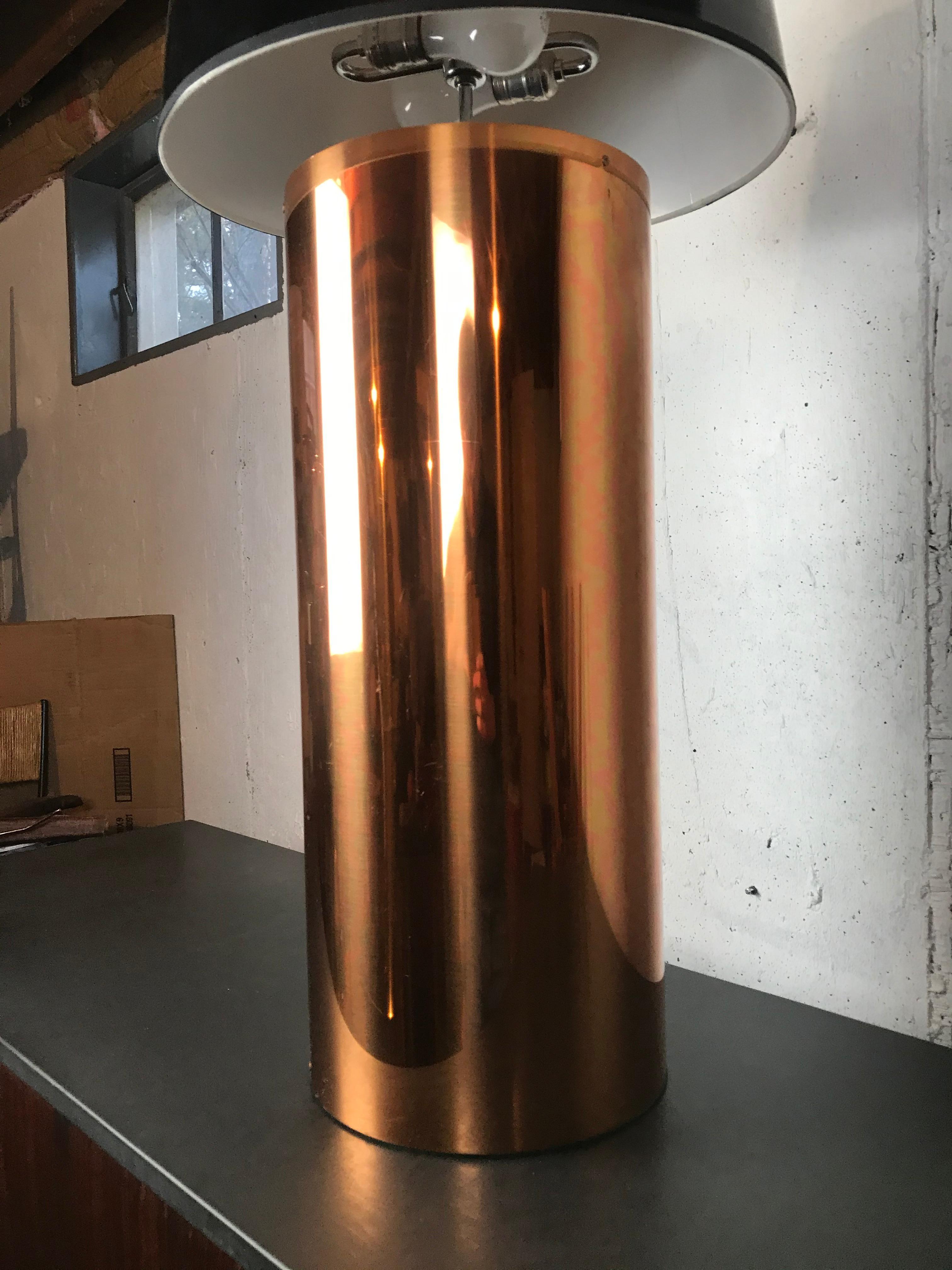 Extra Large Mid Century Table Lamp Copper Cylinder Drum Form by George Kovacs 1