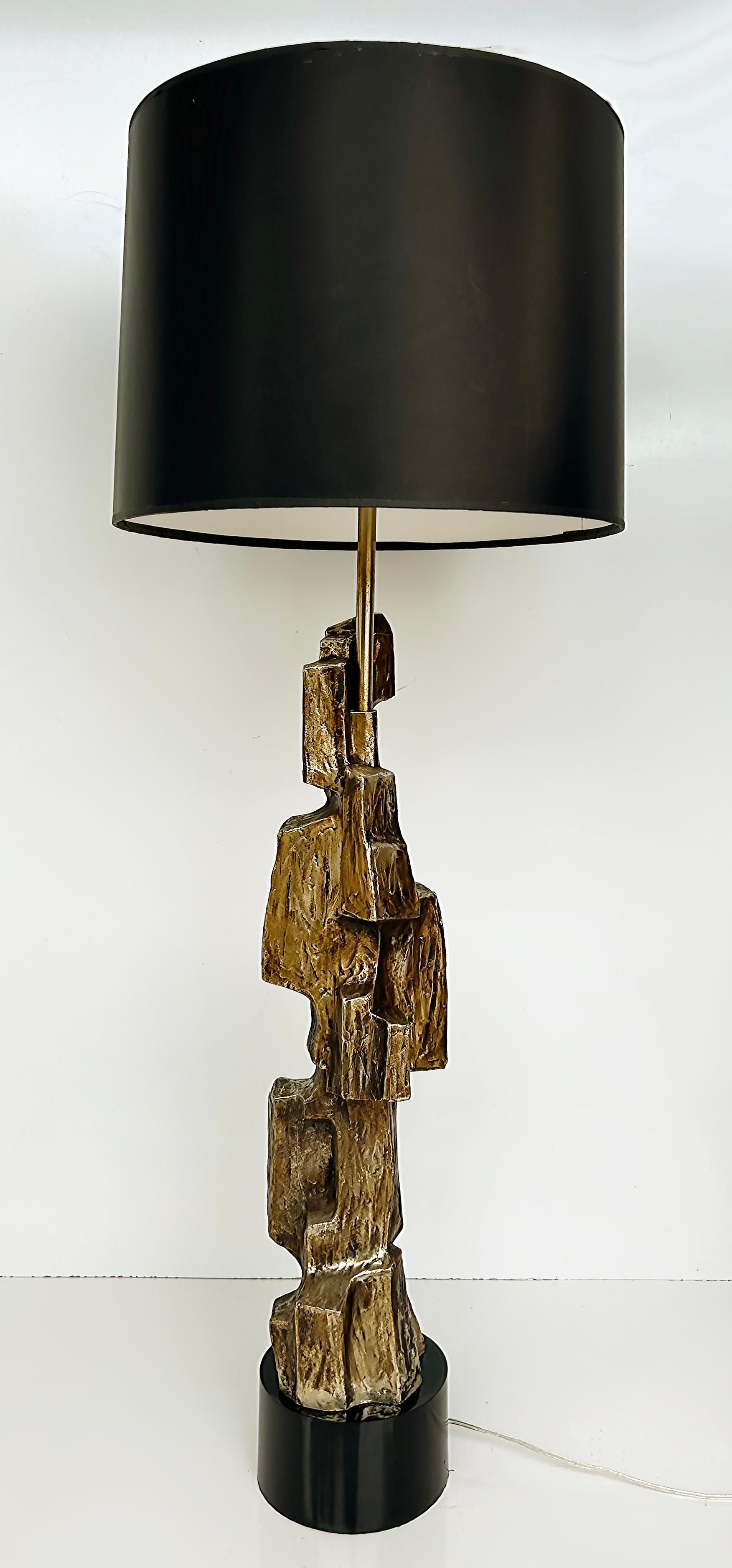 Mid-Century Modern Monumental Tall Richard Barr Brutalist Laurel Table Lamps, Restored Pair For Sale