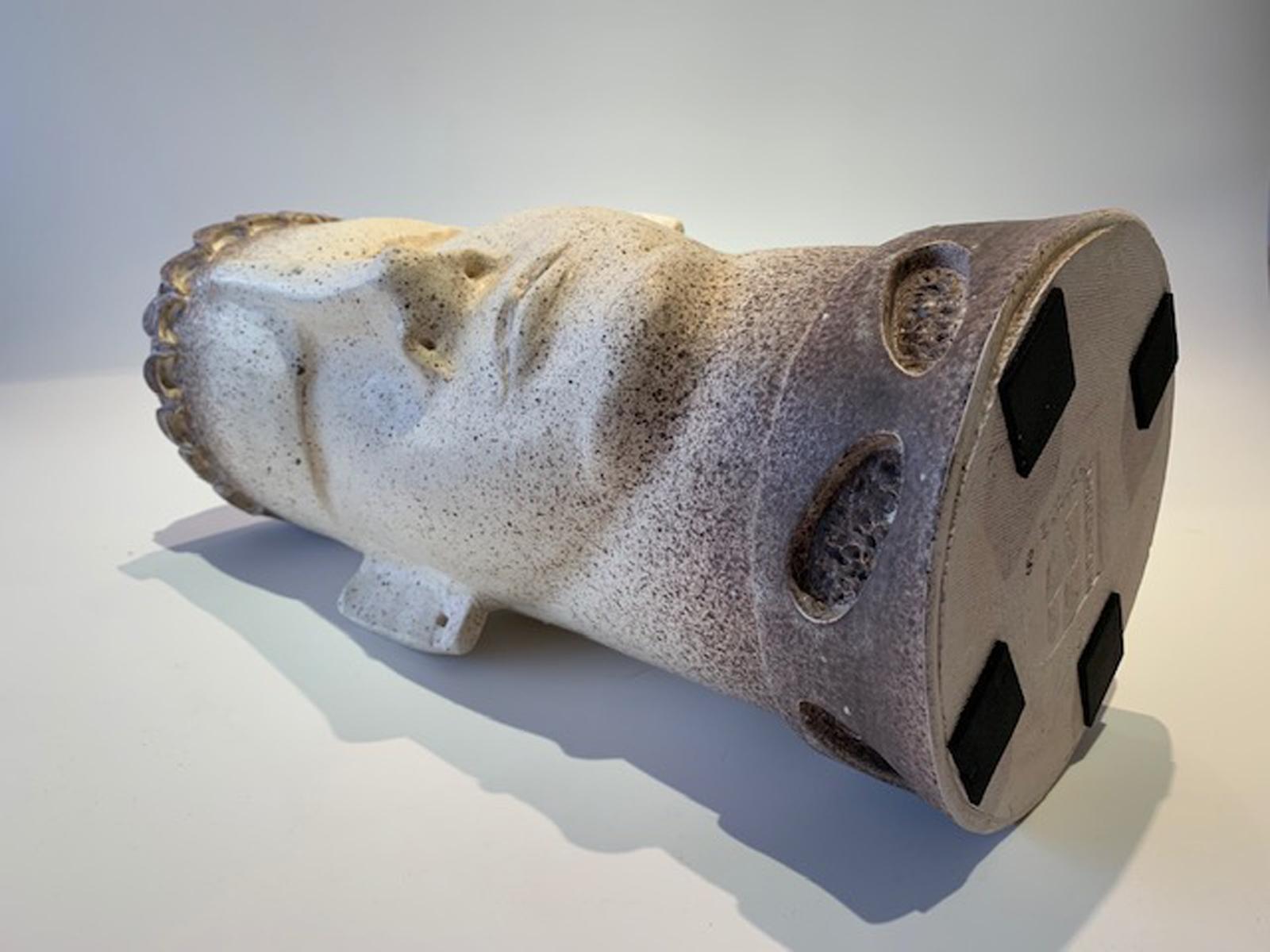 Monumental Taupe Ceramic Sculpture Artisan Face Vase For Sale 5