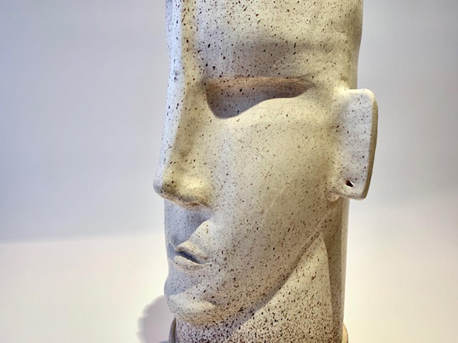 Contemporary Monumental Taupe Ceramic Sculpture Artisan Face Vase For Sale