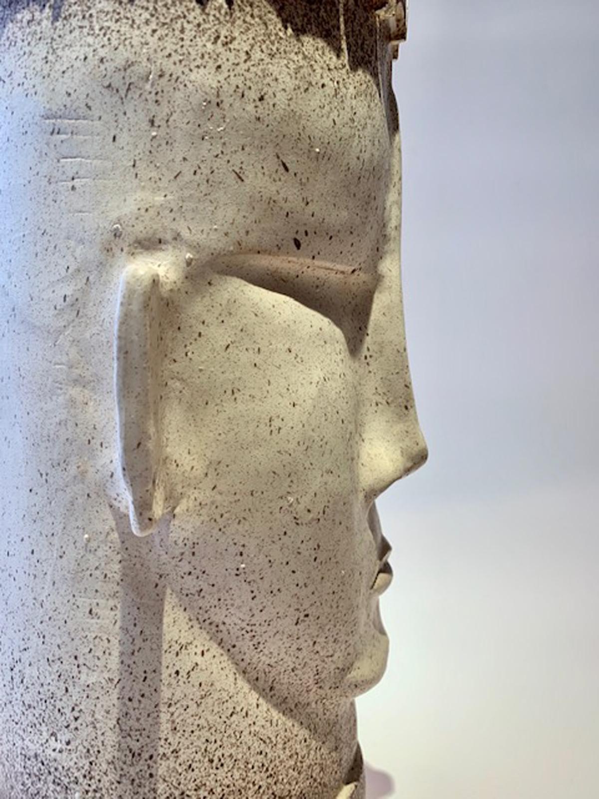 Monumental Taupe Ceramic Sculpture Artisan Face Vase For Sale 2