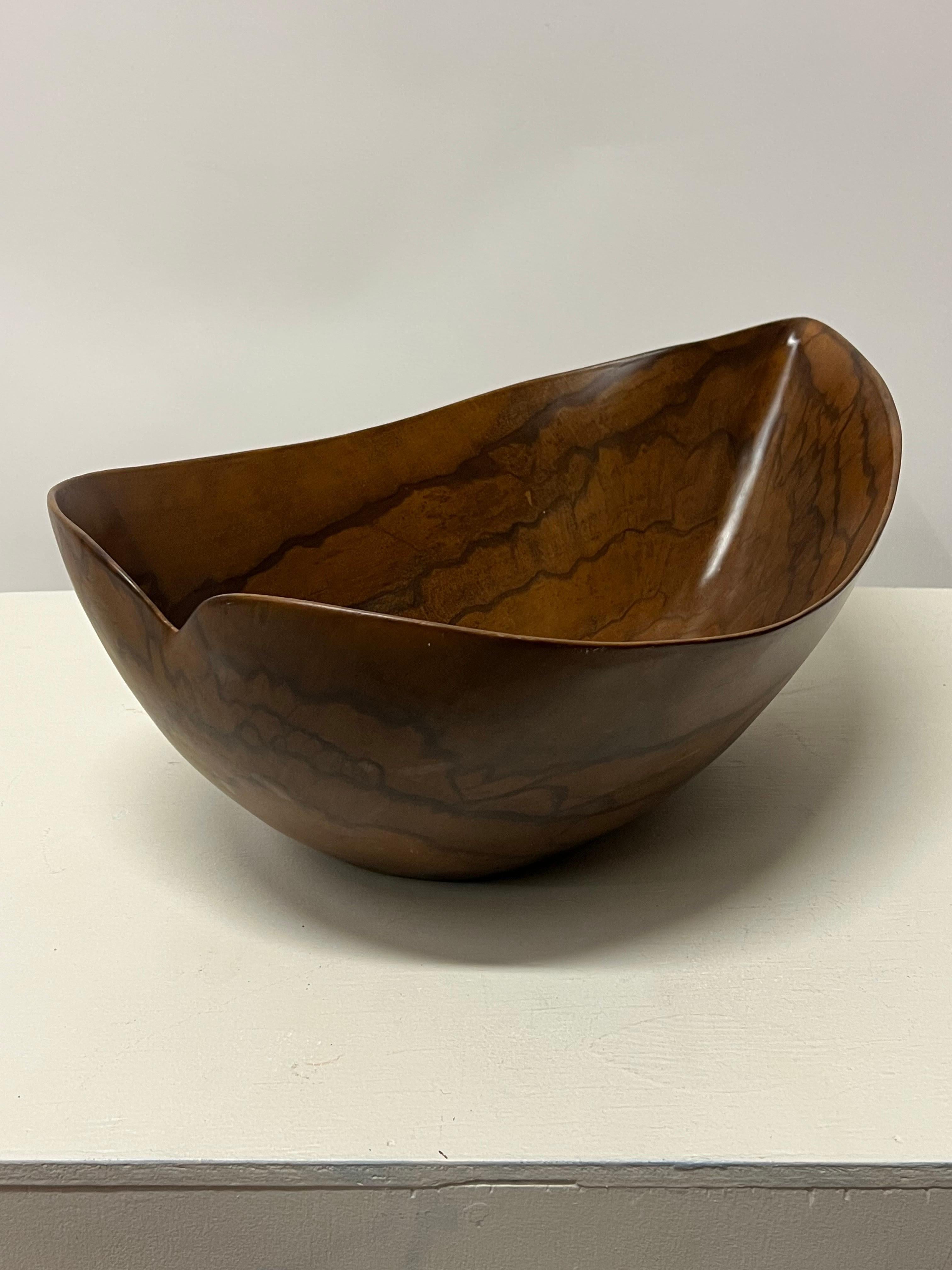 Stunning teak centerpiece bowl by artist, David Auld c1960s. Amazing grain and epic size. Signed on bottom. 