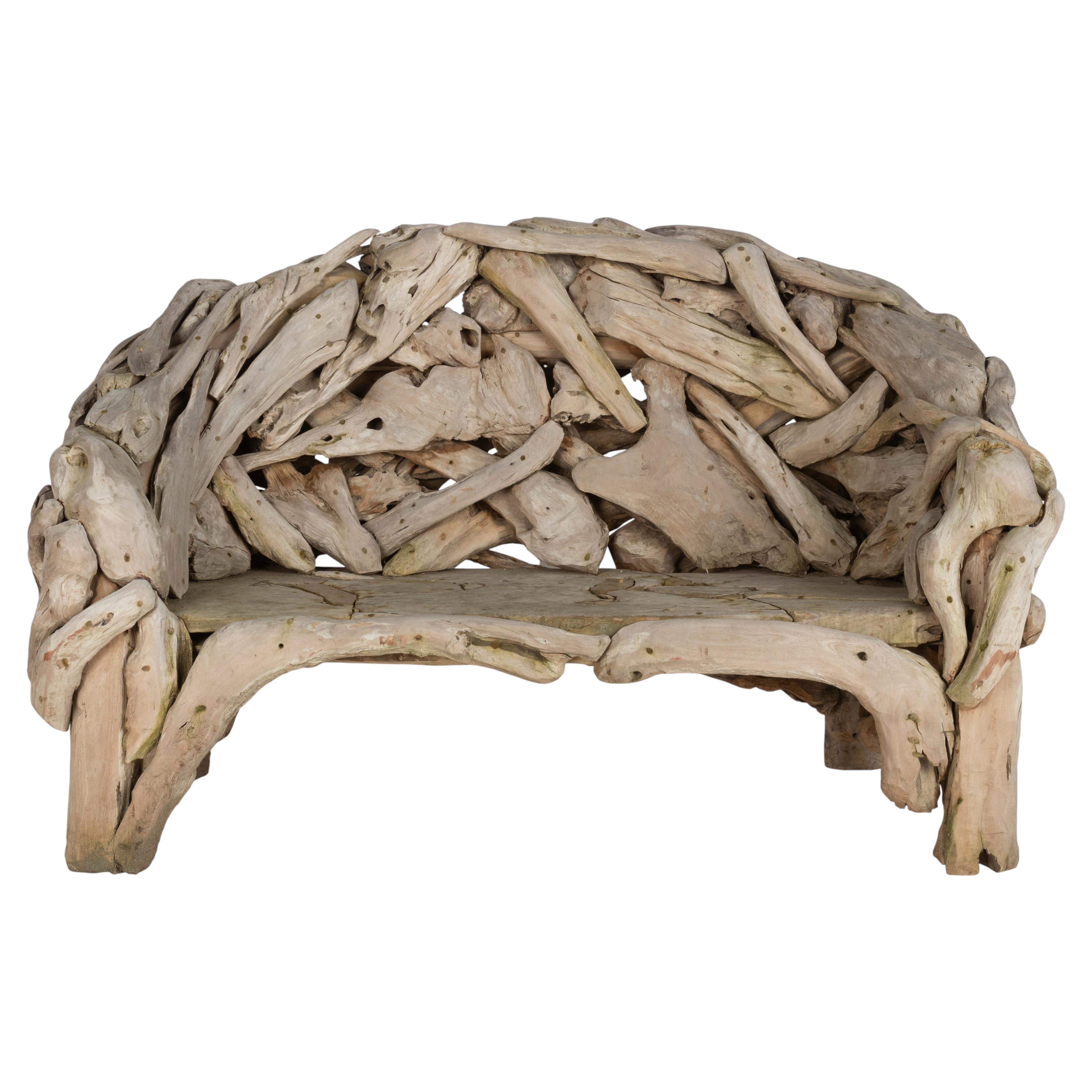 Monumental Teak Driftwood Bench