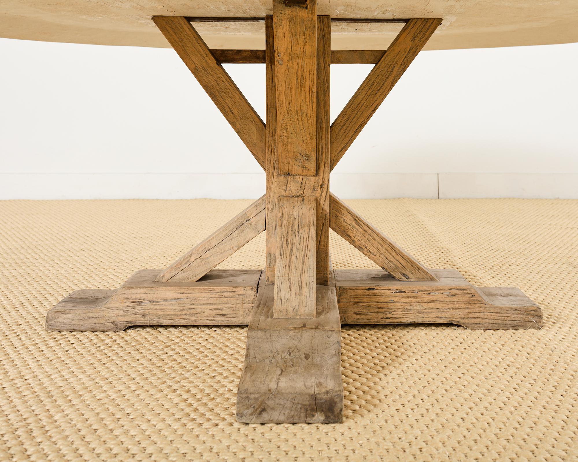 Monumental Teak Trestle Dining Table with Concrete Top 3