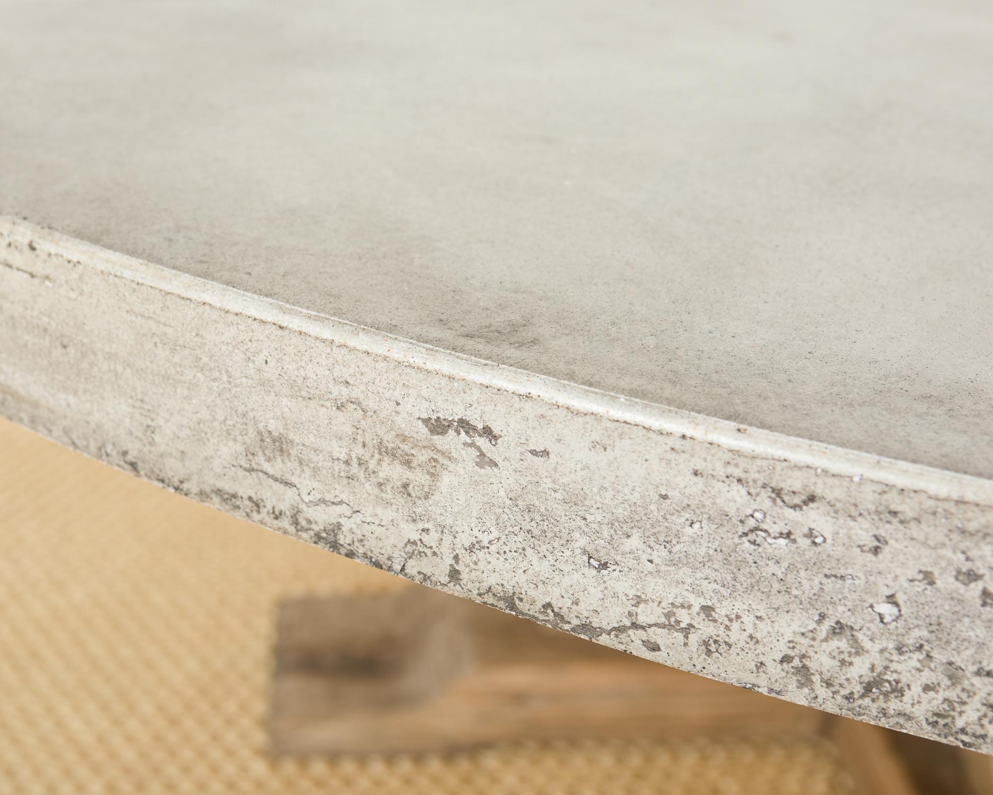 Monumental Teak Trestle Dining Table with Concrete Top 4