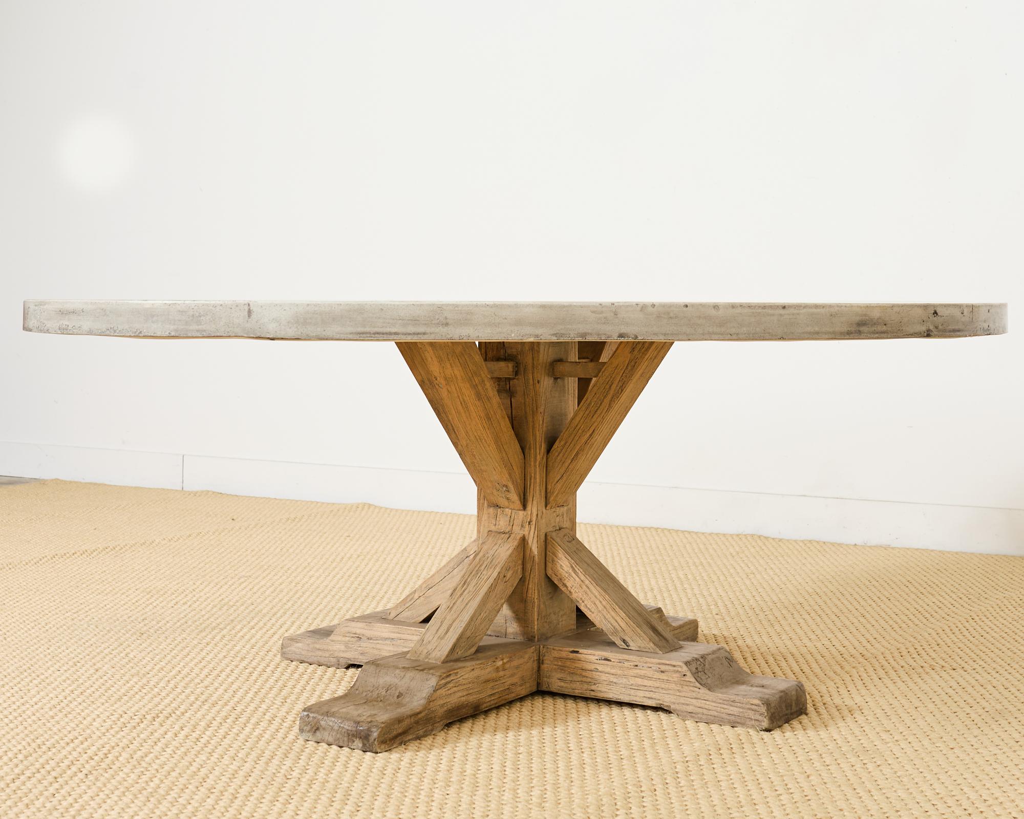 Monumental Teak Trestle Dining Table with Concrete Top 8