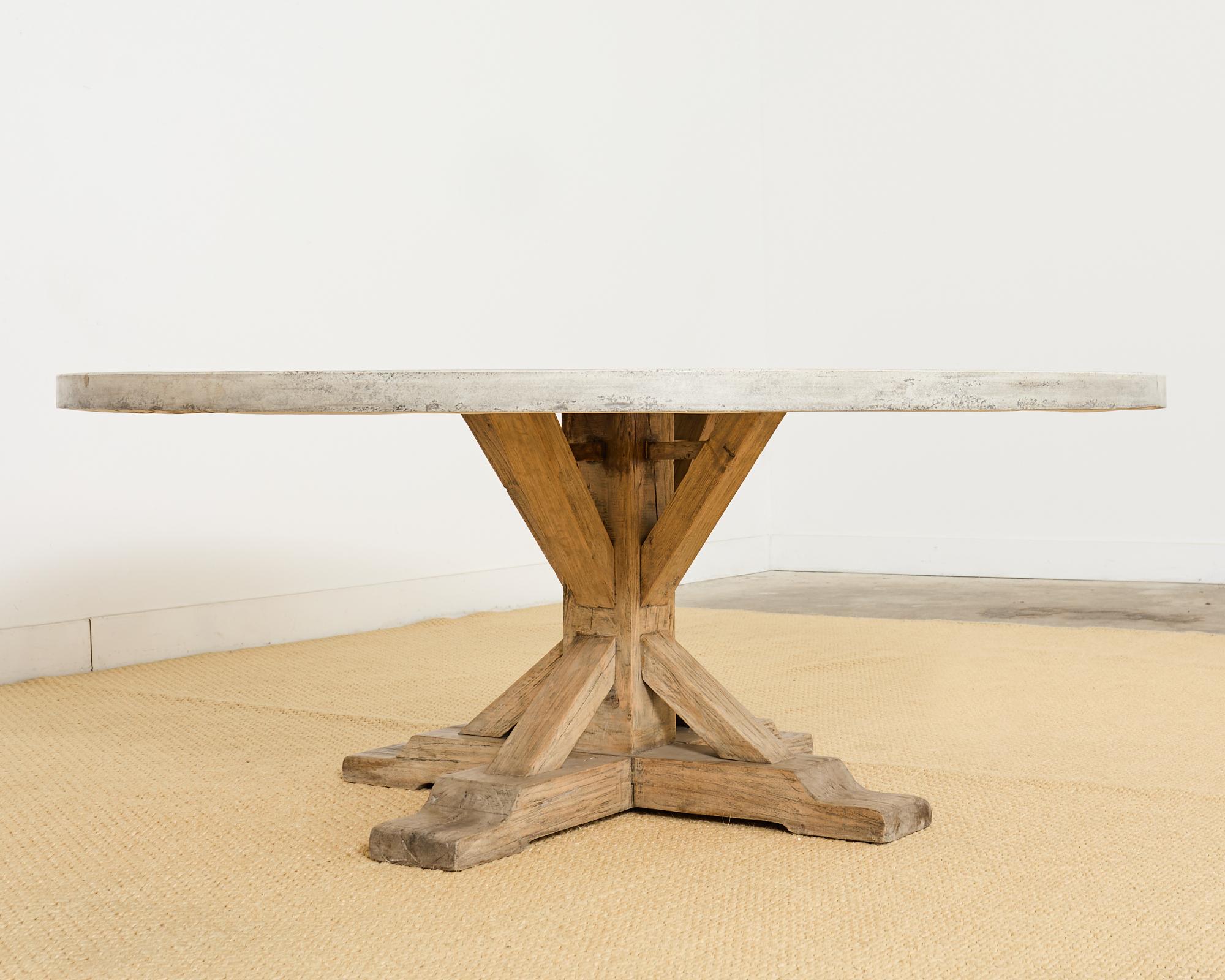 Monumental Teak Trestle Dining Table with Concrete Top 12