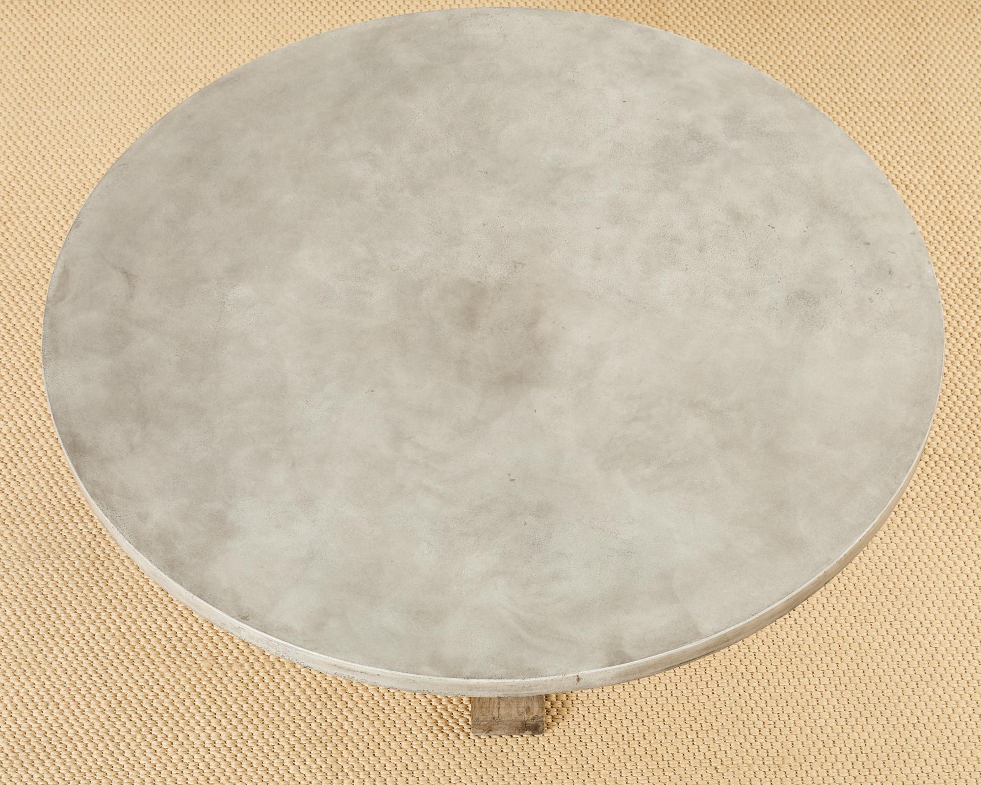 Hand-Crafted Monumental Teak Trestle Dining Table with Concrete Top