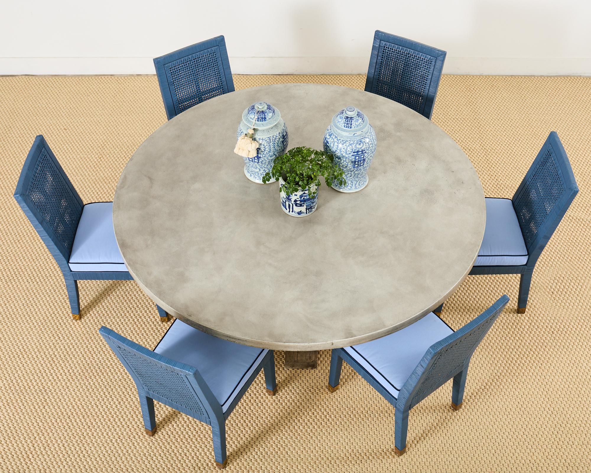 Contemporary Monumental Teak Trestle Dining Table with Concrete Top