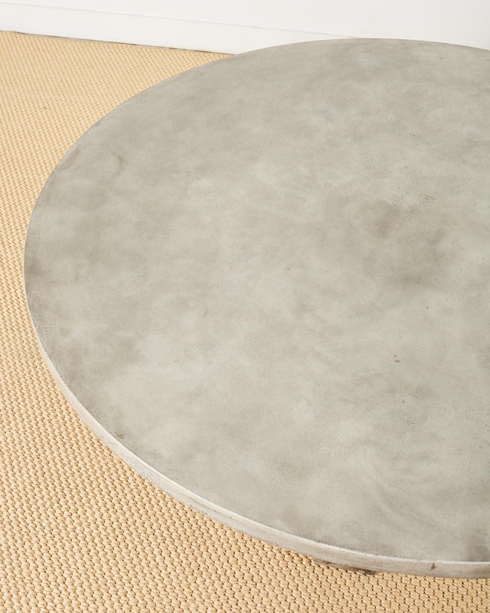 Composition Monumental Teak Trestle Dining Table with Concrete Top