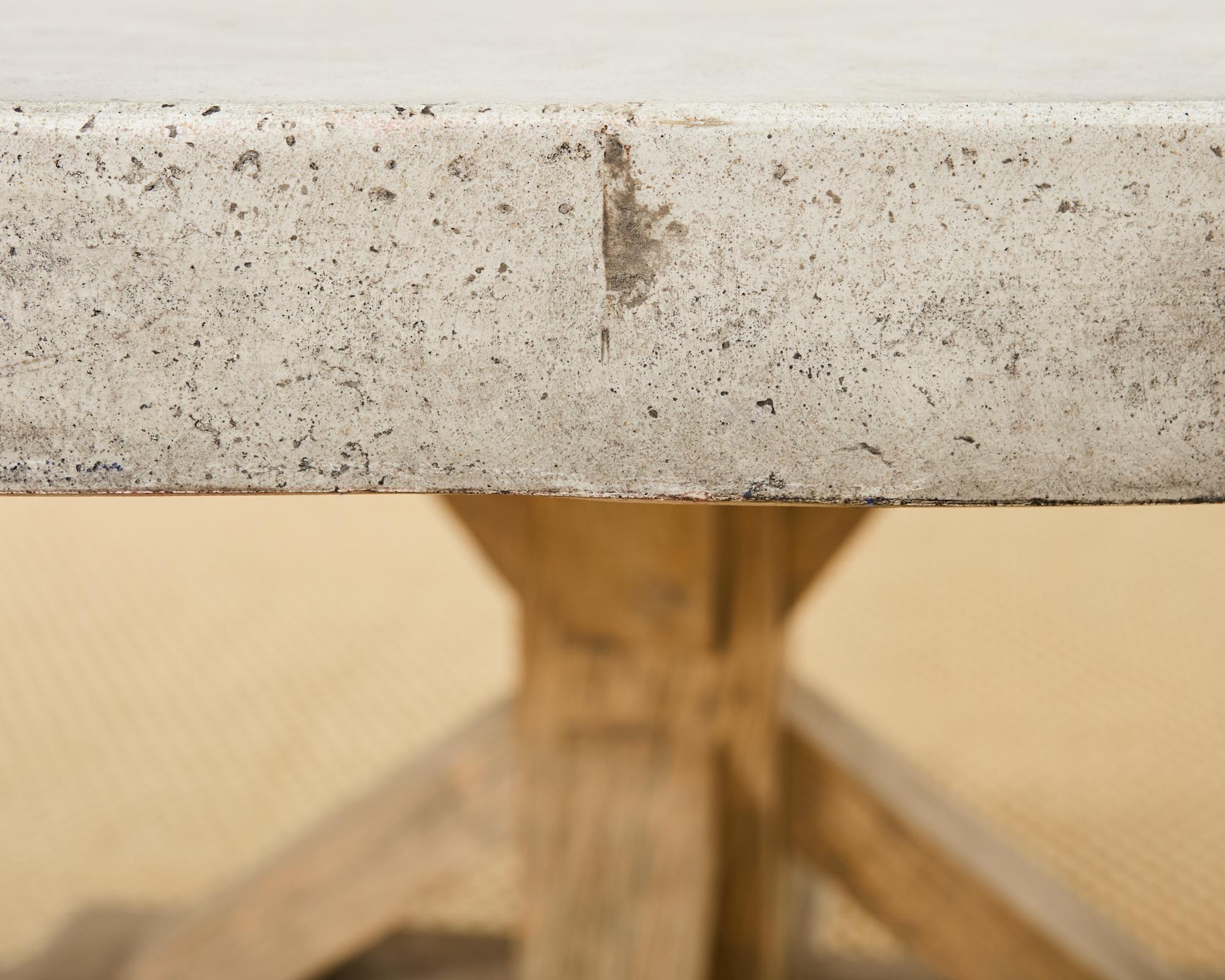 Monumental Teak Trestle Dining Table with Concrete Top 2