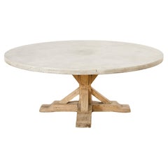 Monumental Teak Trestle Dining Table with Concrete Top