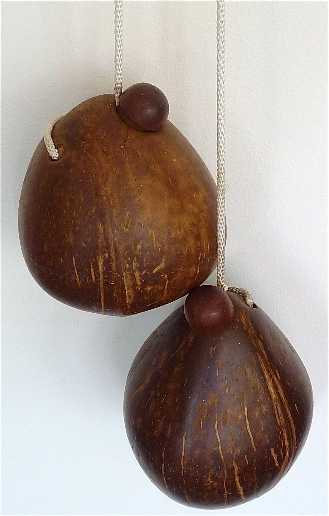 Monumental Teak Wall Lights Lamp by Rupprecht Skrip Coconut Counterweights 1950s 2