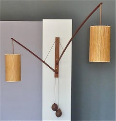 Monumental Teak Wall Lights Lamp by Rupprecht Skrip Coconut Counterweights 1950s