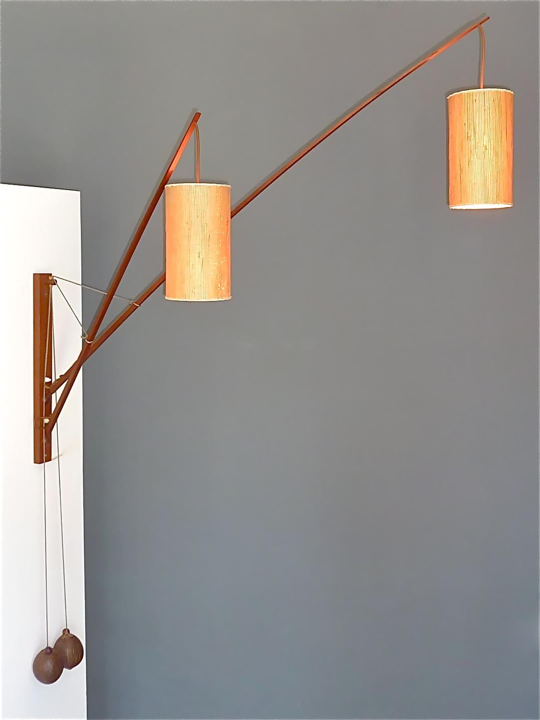 Mid-20th Century Monumental Teak Wall Lights Lamp by Rupprecht Skrip Coconut Counterweights 1950s For Sale