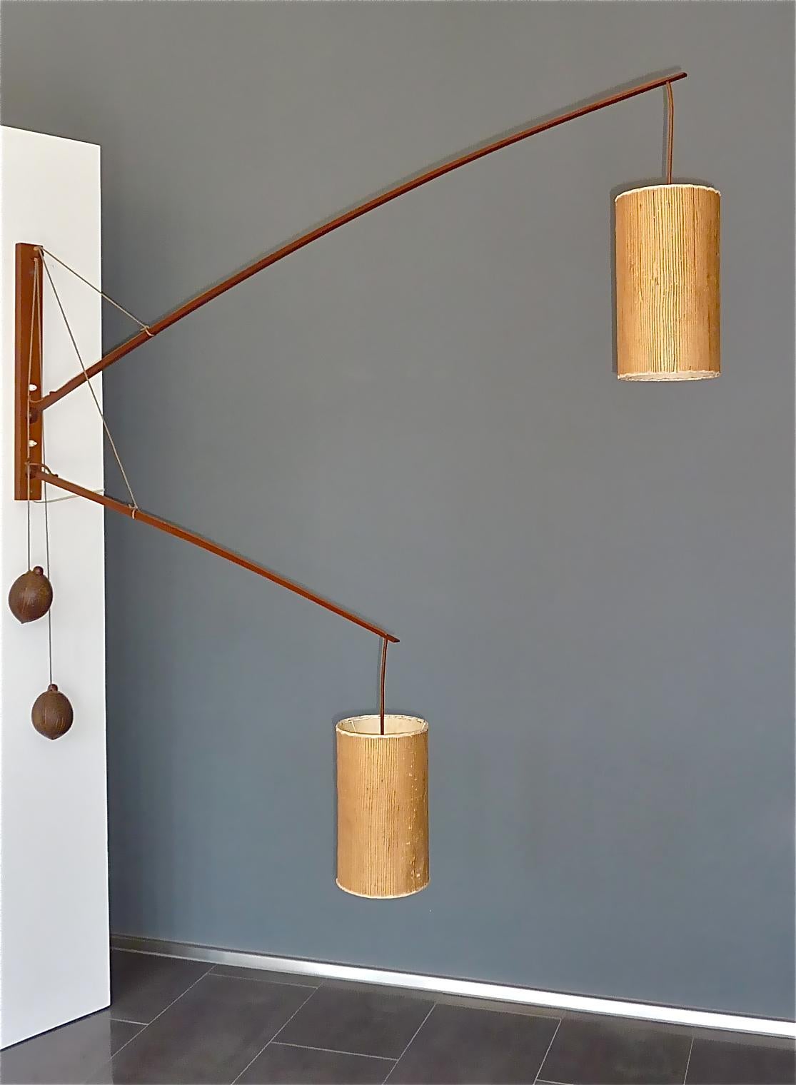 Monumental Teak Wall Lights Lamp by Rupprecht Skrip Coconut Counterweights 1950s For Sale 1