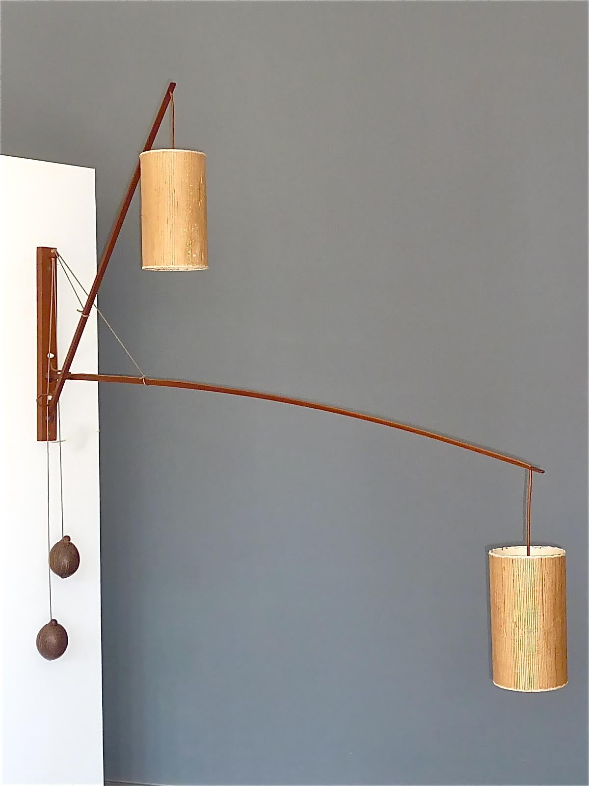 Monumental Teak Wall Lights Lamp by Rupprecht Skrip Coconut Counterweights 1950s For Sale 2