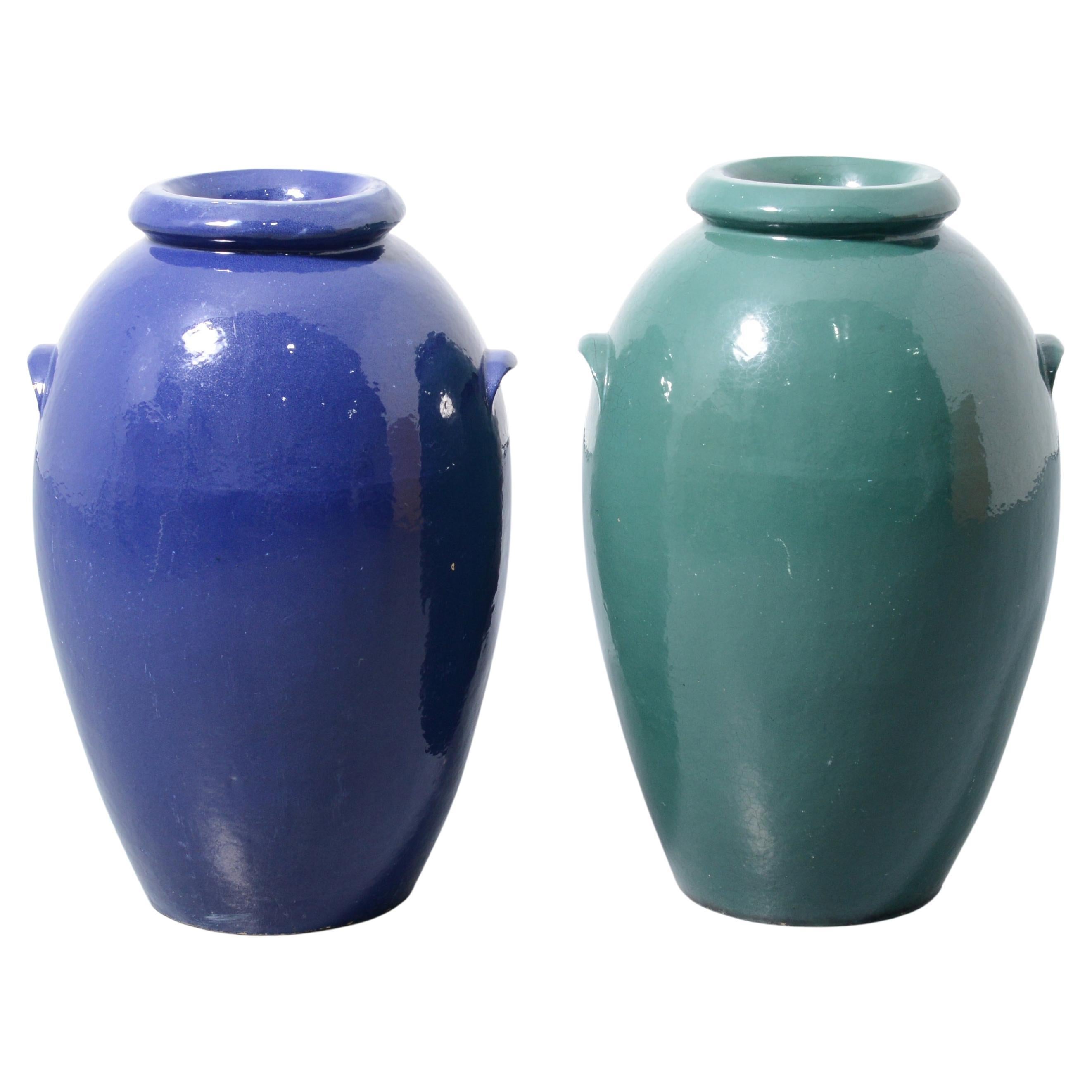 Monumental Teco Floor Vases / Oil Jars, 29.5"H