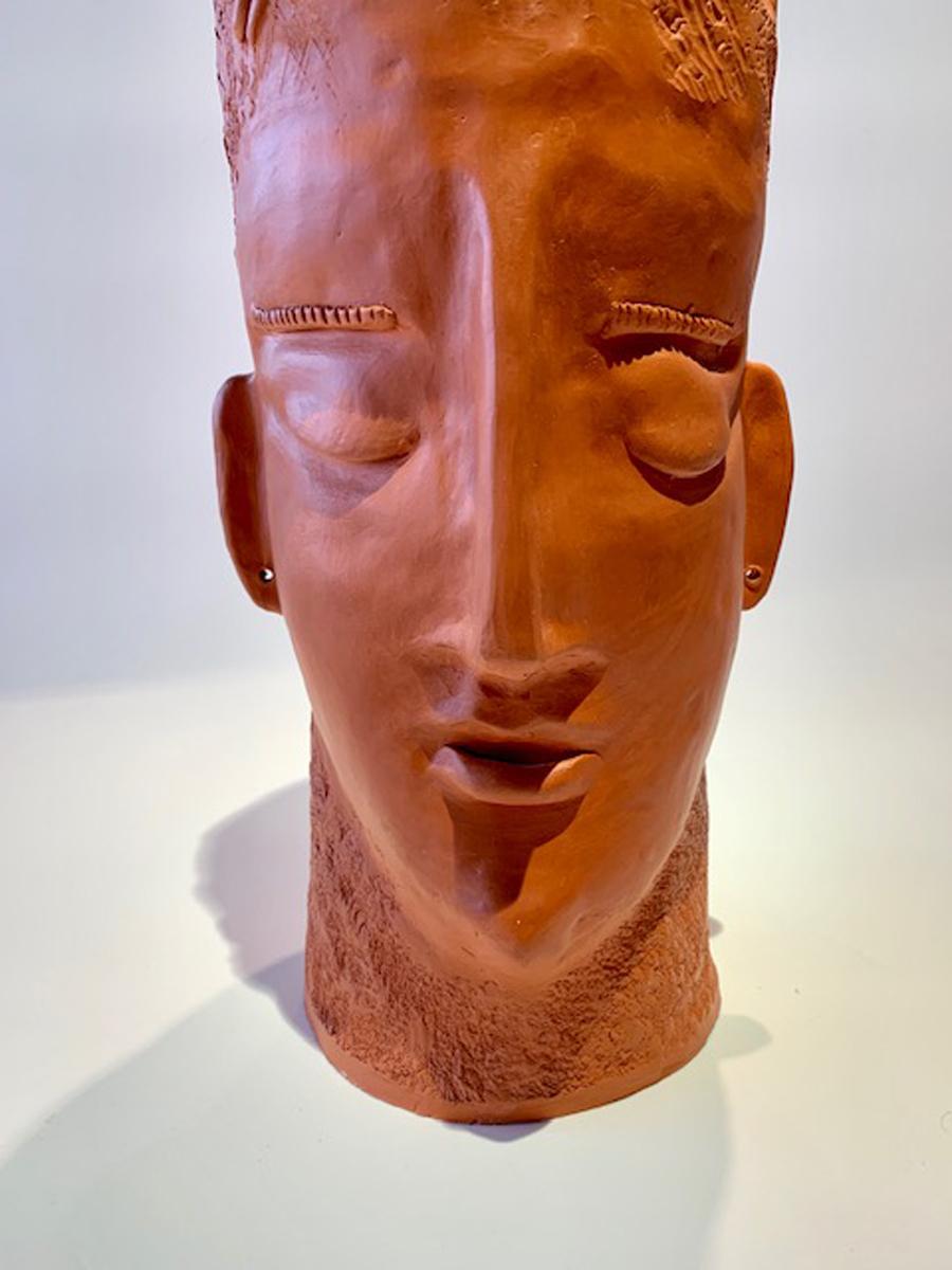 American Monumental Terracotta-Ceramic Native Double Face Vase For Sale