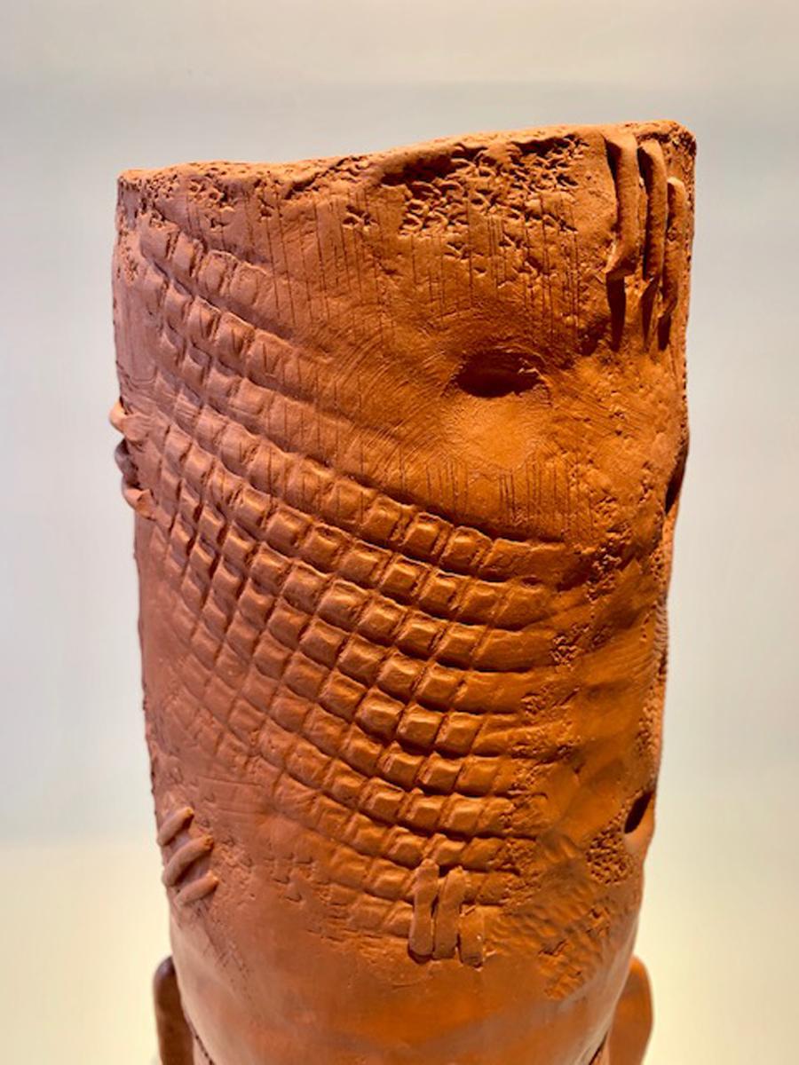 Monumental Terracotta-Ceramic Native Double Face Vase In Excellent Condition For Sale In Palm Springs, CA