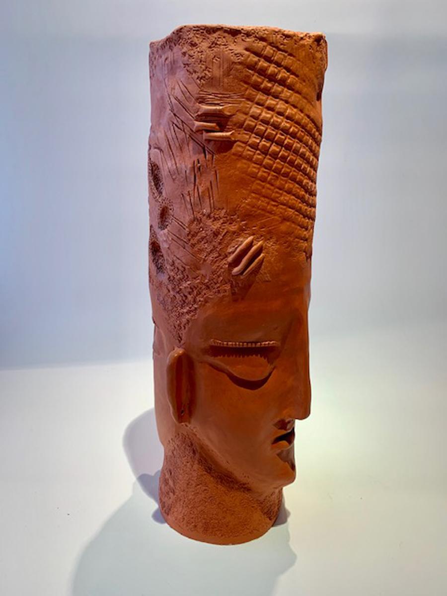 Contemporary Monumental Terracotta-Ceramic Native Double Face Vase For Sale