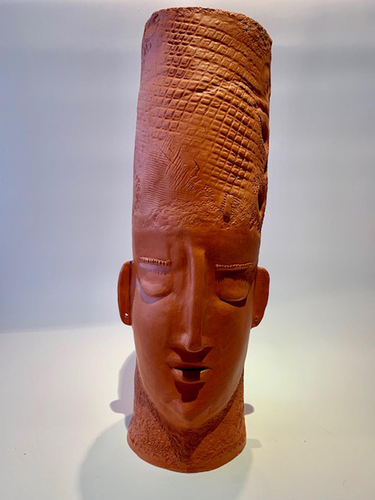 Clay Monumental Terracotta-Ceramic Native Double Face Vase For Sale