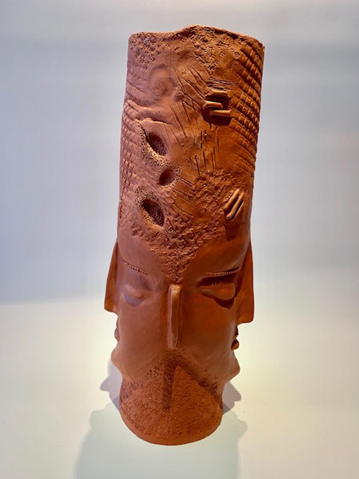 Monumental Terracotta-Ceramic Native Double Face Vase For Sale 1
