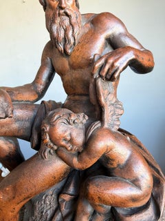 Monumental Terracotta Figural Mantel Clock Attr to Louis Royer, Sign L.Royer f.