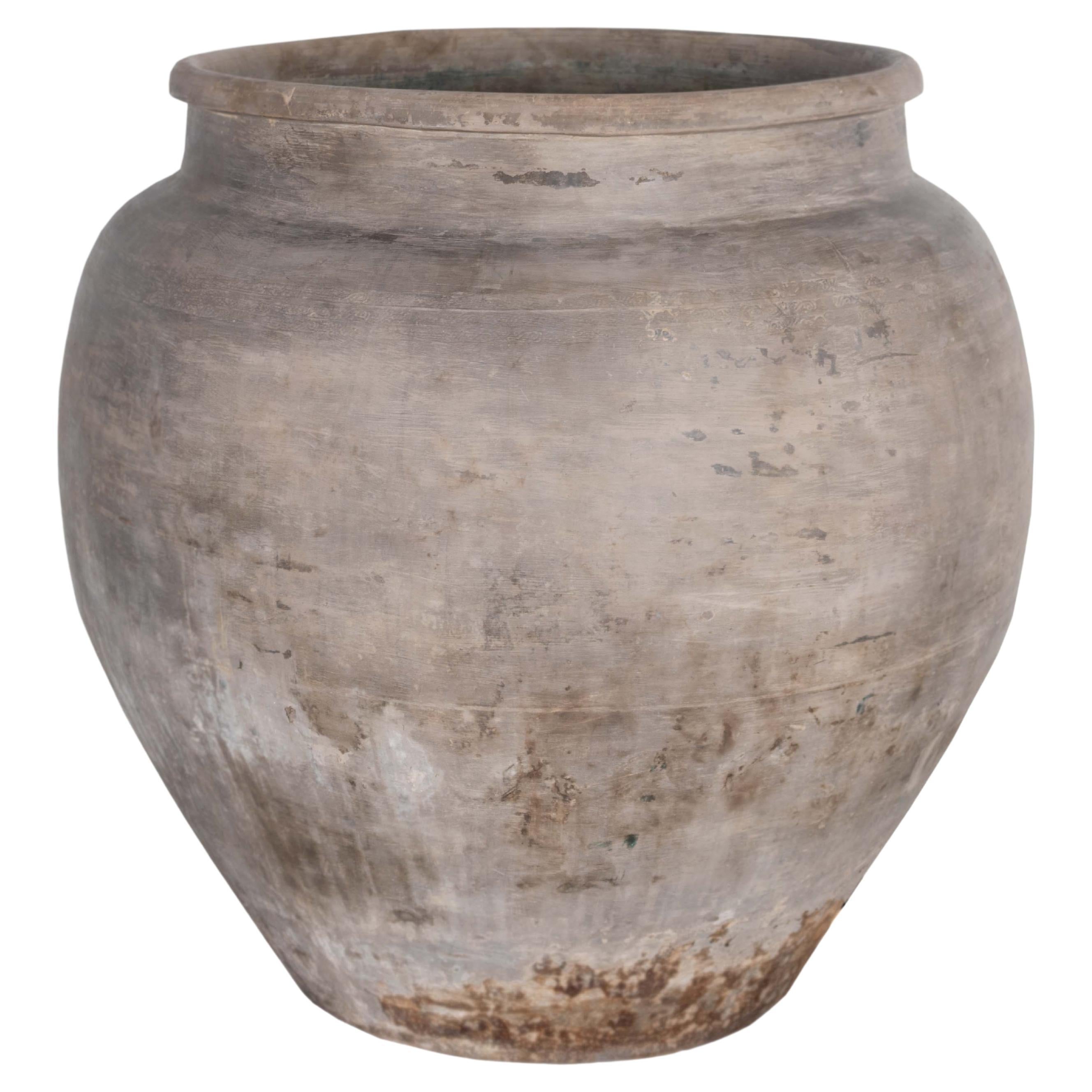 Monumental Terracotta Grey Storage Jar For Sale