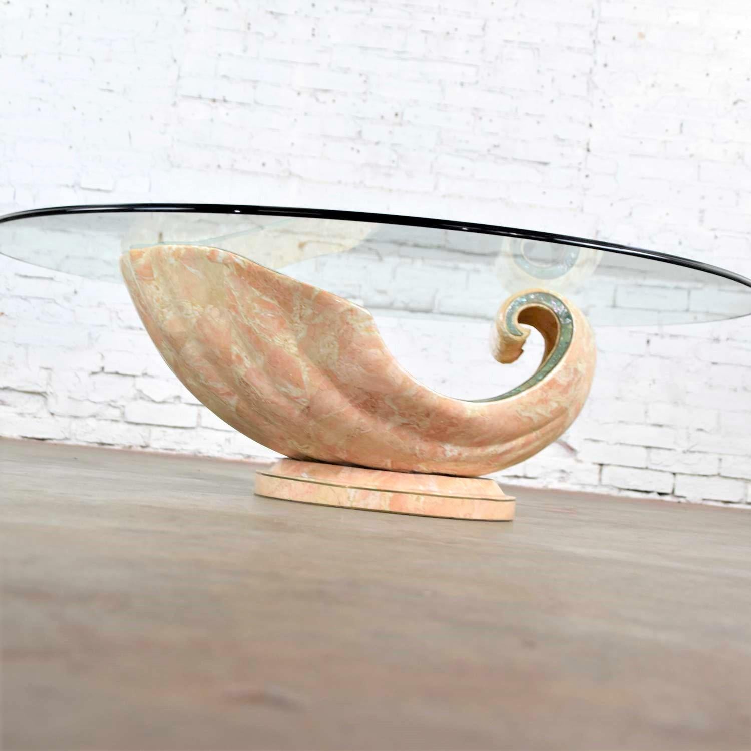 Monumental Tessellated Marble Clam Shell with Giant Pearl as Coffee Table Base For Sale 4